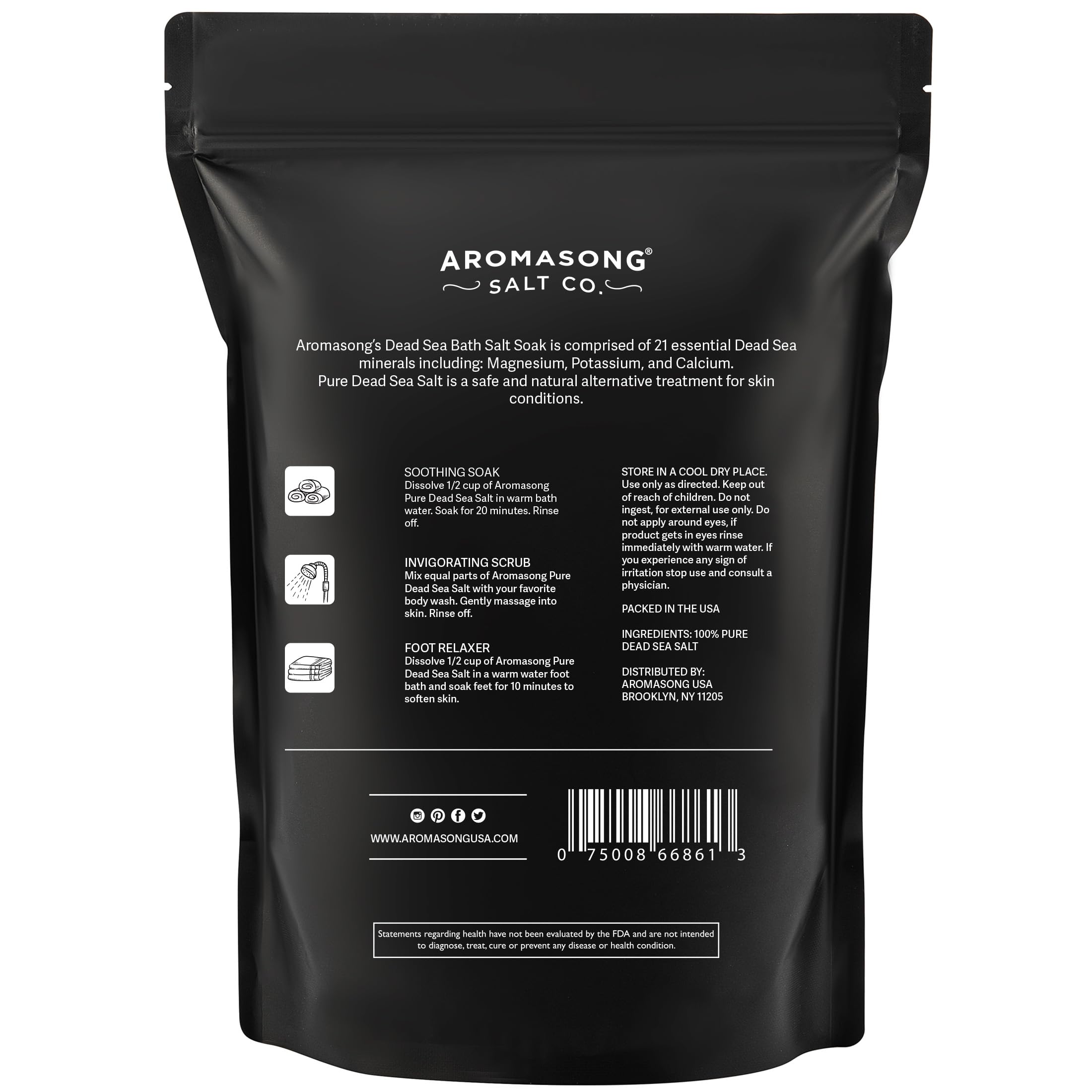 Aromasong Dead Sea Salt Bath Soak 6 Lbs. Bulk Pack – 100% Natural Dead Sea Salts for Soaking, Relaxation, and Detoxification of Skin, Dead Sea Salts for Bath to Rejuvenate and Refresh.