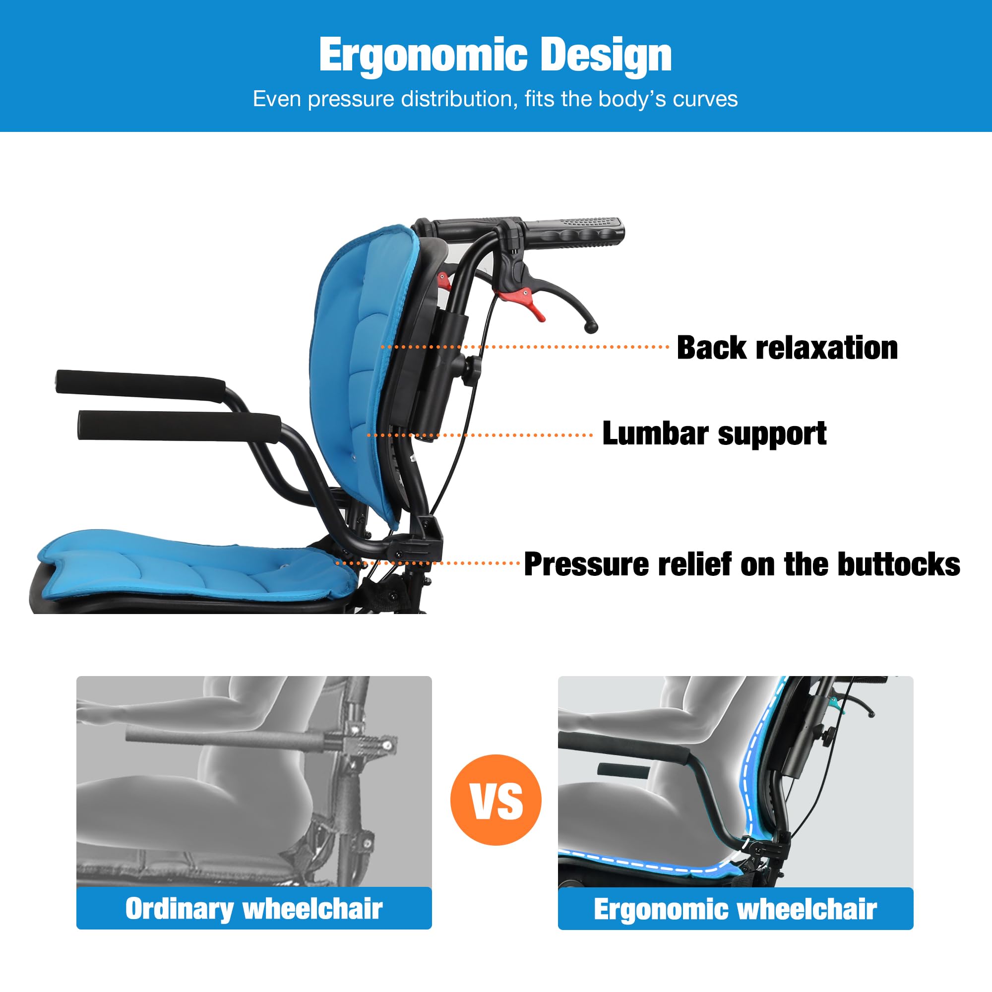 ProTraverse Wheelchairs for Adults,Transport Wheelchair Lightweight Foldable with Removable Cushion,Transport Chair,Ergonomic Travel Wheelchair with Telescopic Handle,Gifts for Grandpa,Blue