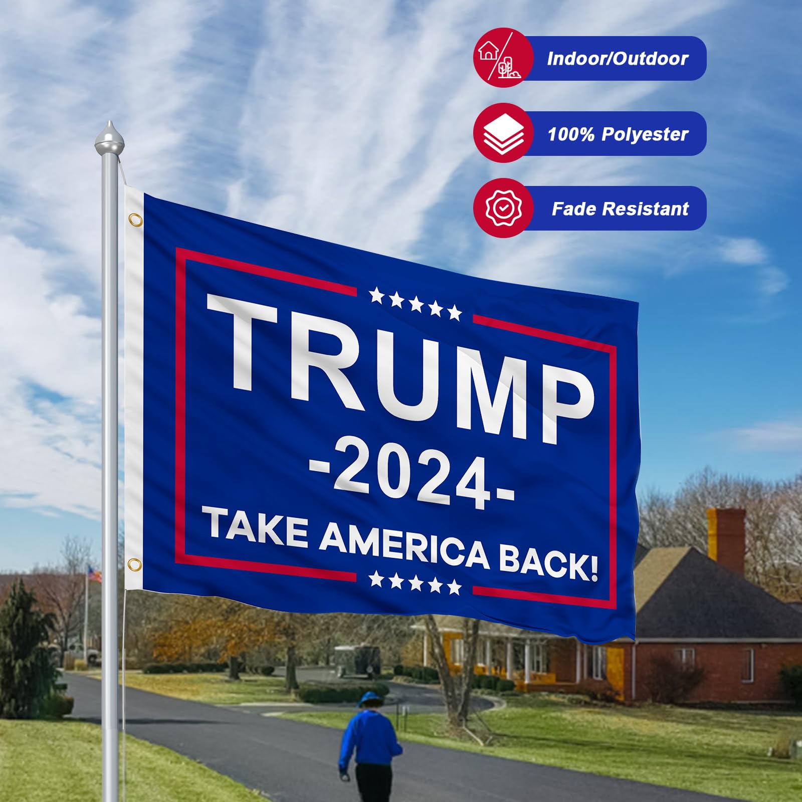 Trump 2024 Flag 3x5FT Outdoor, Trump Merchandise Take America Back 2 PACK Trump Flag 2024 Heavy Duty Banner for Outside Party Supplies for Yard Signs, Home Indoor Outdoor Decor with 2 Brass Grommets