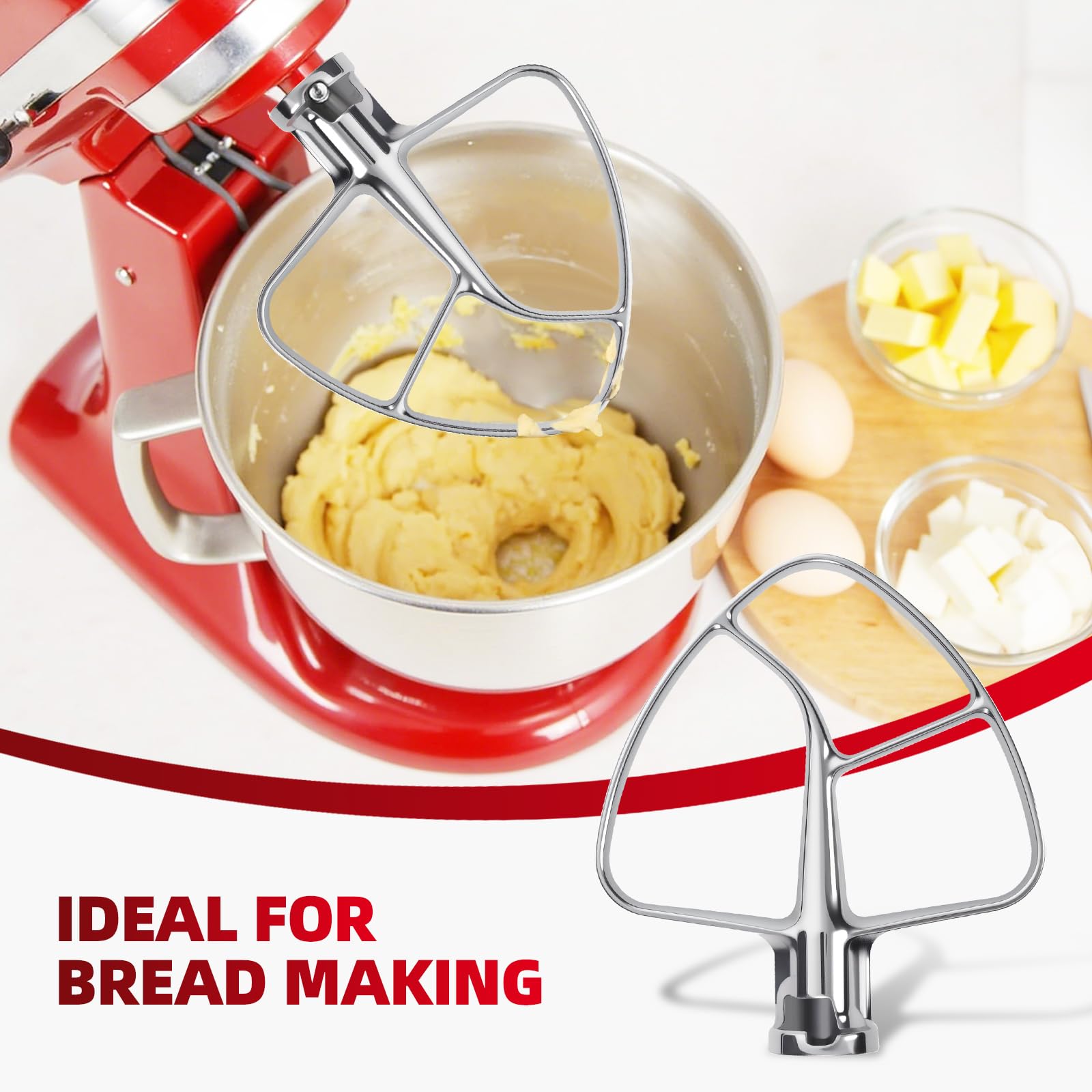 K45B Stainless Steel Flat Beater for Kitchenaid Tilt Head Stand Mixer, Polished Paddle Attachment for KitchenAid Mixer Attachments, Fits 4.5-5 Quart Models, Dishwasher Safe