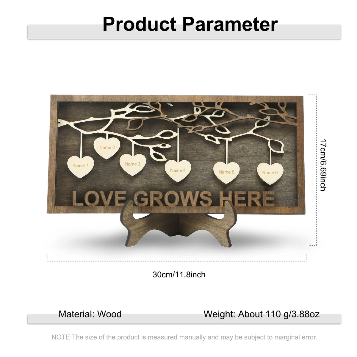 Jeweidea Personalized Family Sign with 2-9 Names Custom Wooden Tree of Life Frame Engraved Wood Plaques Decor Birthday Gift for Mom Women (6 Names)