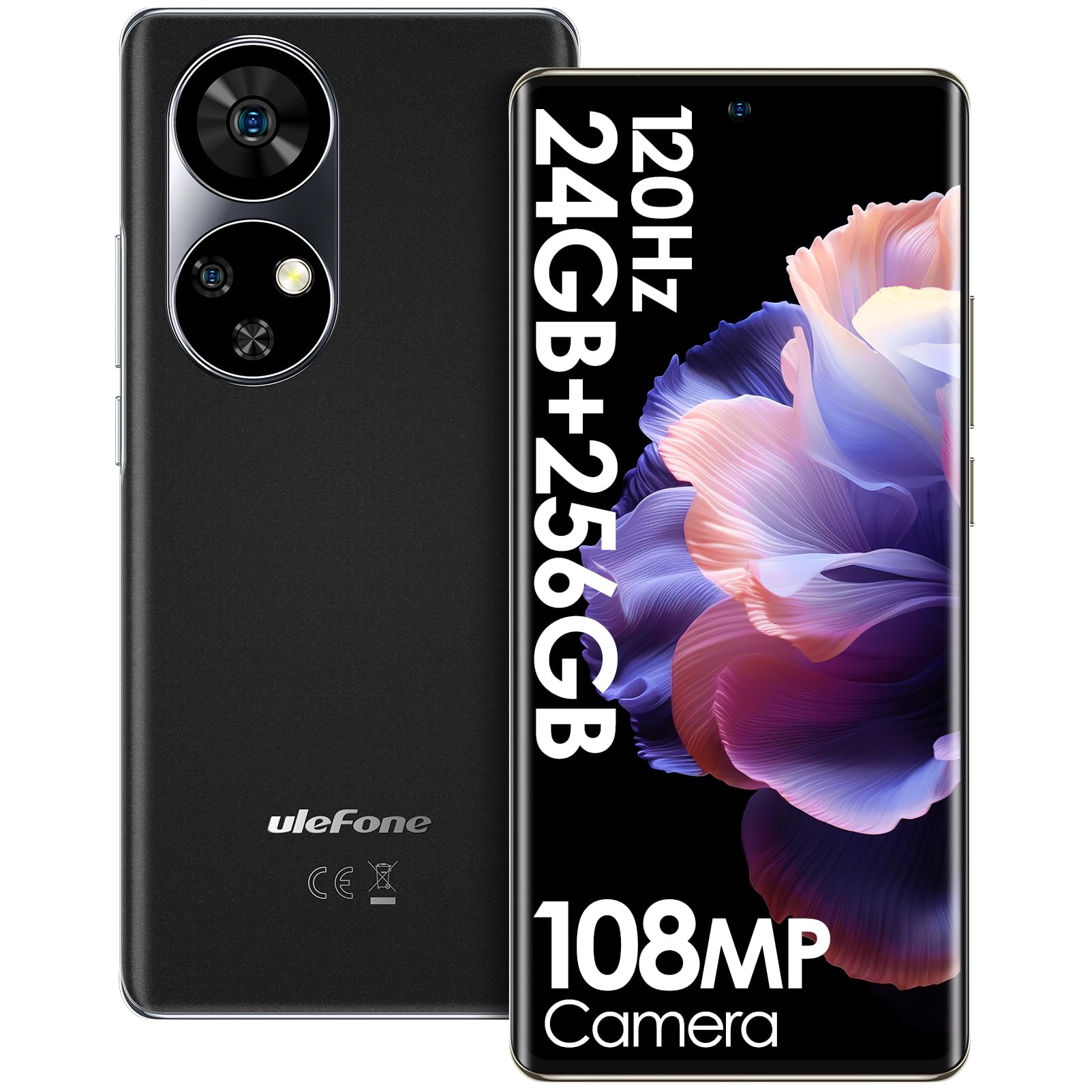 Ulefone Note 17 Pro Unlocked Cell Phone, 6.78" FHD+ AMOLED Curved 120Hz Screen, 108MP Rear Camera + 32MP Front Camera, MTK Helio G99 24GB+256GB, Android 13 OS, 5050mAh Smartphone, Global Version-Black