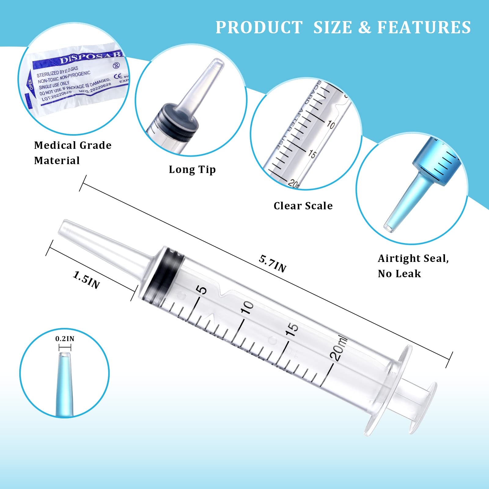 16 Pack 20ml Plastic Syringe, Large Syringes Tools for Liquid, Sterile and Individually Sealed for Measuring, Watering, Refilling, Feeding Pets, Scientific Labs, Oil or Glue Applicator