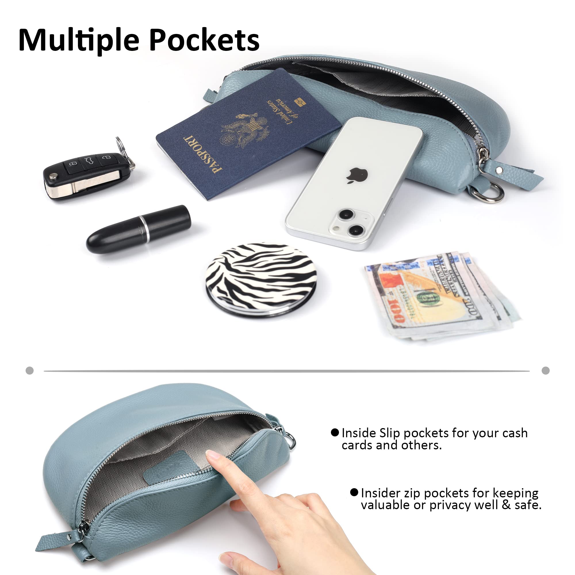 befen Small Genuine Leather Fanny Packs for Women, Cross Body Belt Bag Cell Phone Purse for Women Gift-Air Force Blue
