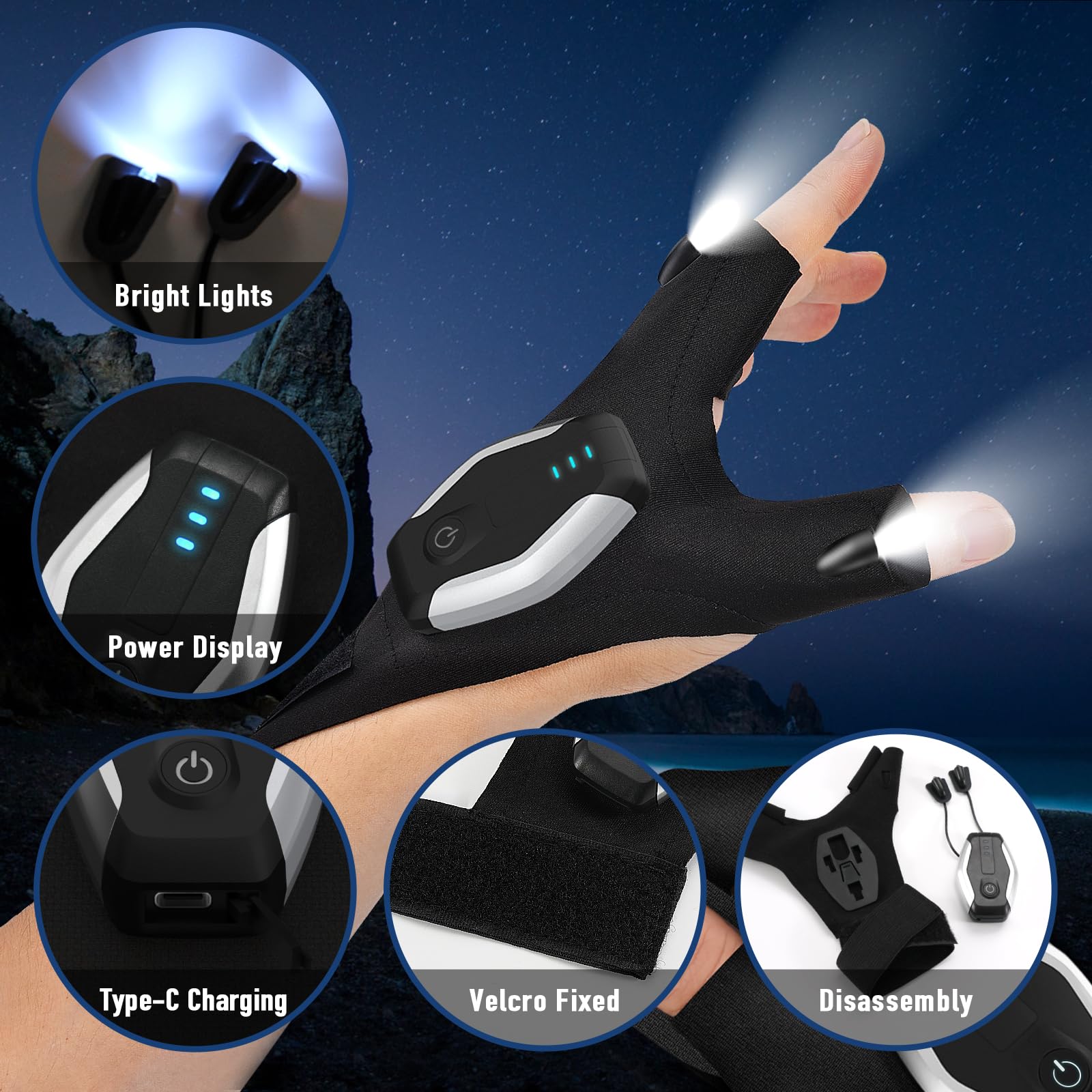 BIIB Stocking Stuffers for Adults Men, Rechargeable Flashlight Gloves Gifts for Men, White Elephant Gifts for Adults, Mens Gifts for Dad, Him, Husband, Grandpa, Dad Gifts Cool Camping Gadgets for Men