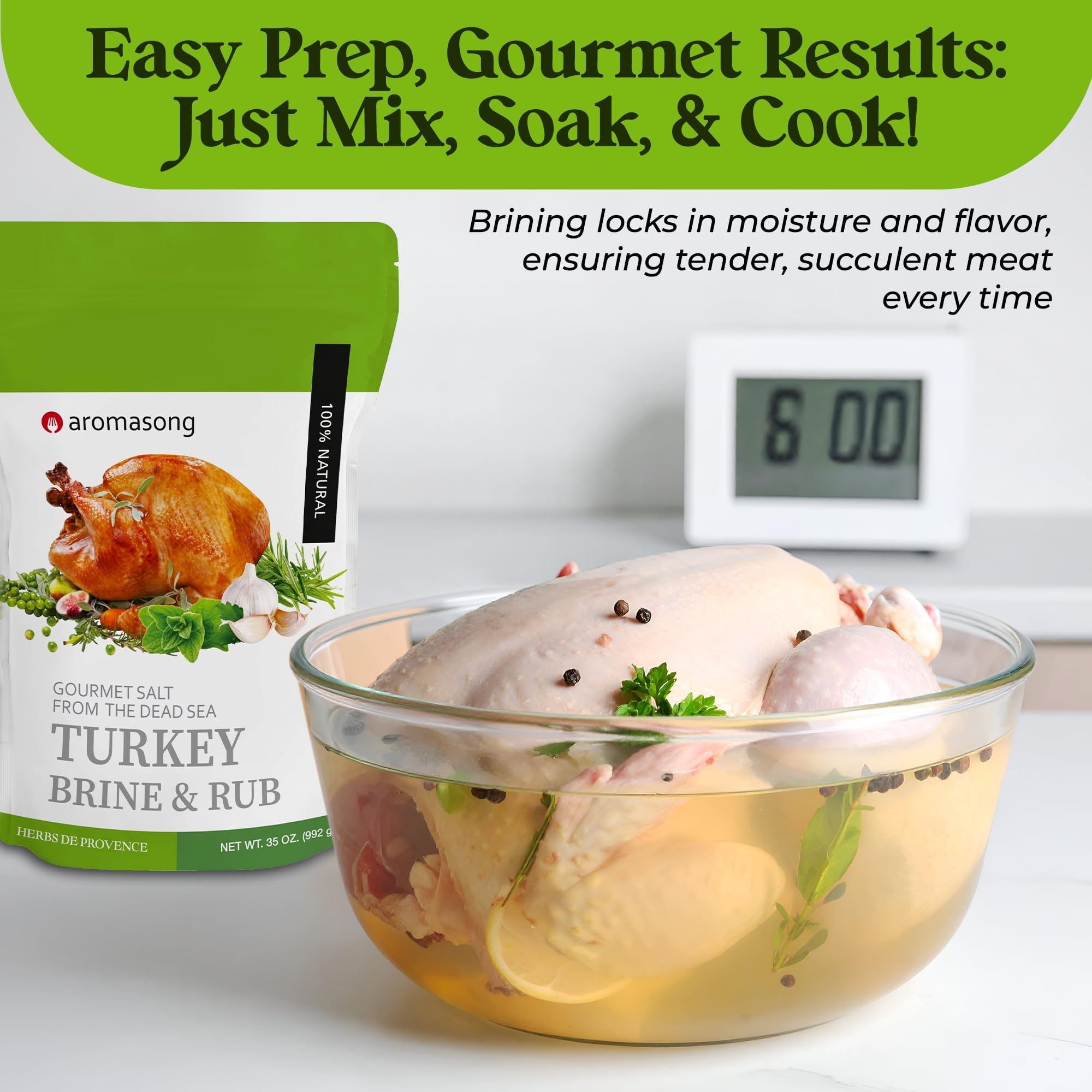 Aromasong Turkey Brine - HERBS DE PROVENCE with Mediterranean Combo Set, 1 Lb. Bags (Total of 2 LBS) For Wet & Dry Brining, 100% Natural, Sea Salt Poultry Seasoning, Roasting, Grilling, & Smoking.