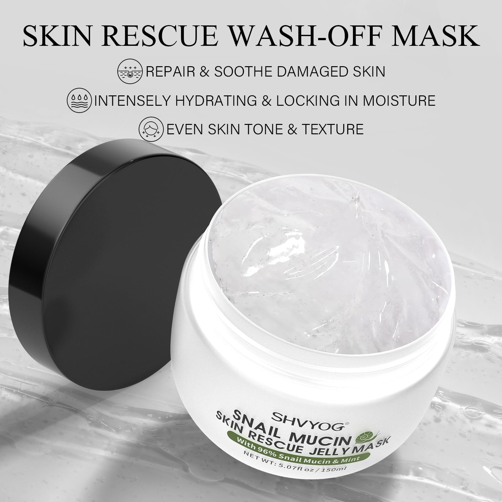 SHVYOG Snail Mucin Mask, Snail Rescue Jelly Face Mask, Snail Mask Hydrating Face Mask with 96% Snail Mucin & Mint Extract, Improving Skin for Blemishes and Dullness