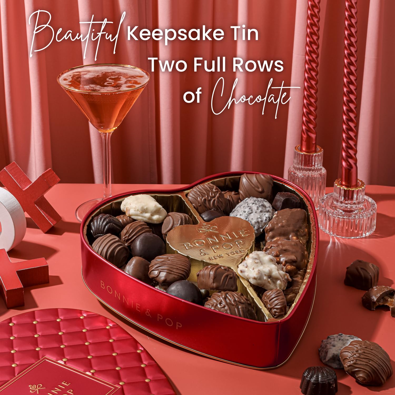 Valentines Day Chocolate Gift Basket | Heart Shaped Gift Present for Anniversary, Engagement, Bridal Wife, Girlfriend, Spouse, Partner, Love, Romance with Assorted Milk Chocolate Truffles | Bonnie and Pop