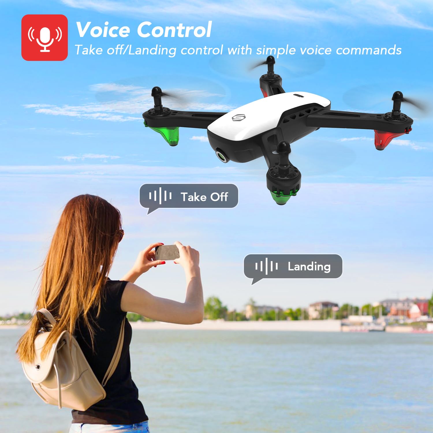 Drone with Camera for Adults, SANROCK 1080P HD FPV WiFi Drones for Kids Beginners, RC Quadcopter Helicopter, Voice Start, Waypoint Fly, Gesture Selfie, Return to Home, Toys Gifts for Boys Girls