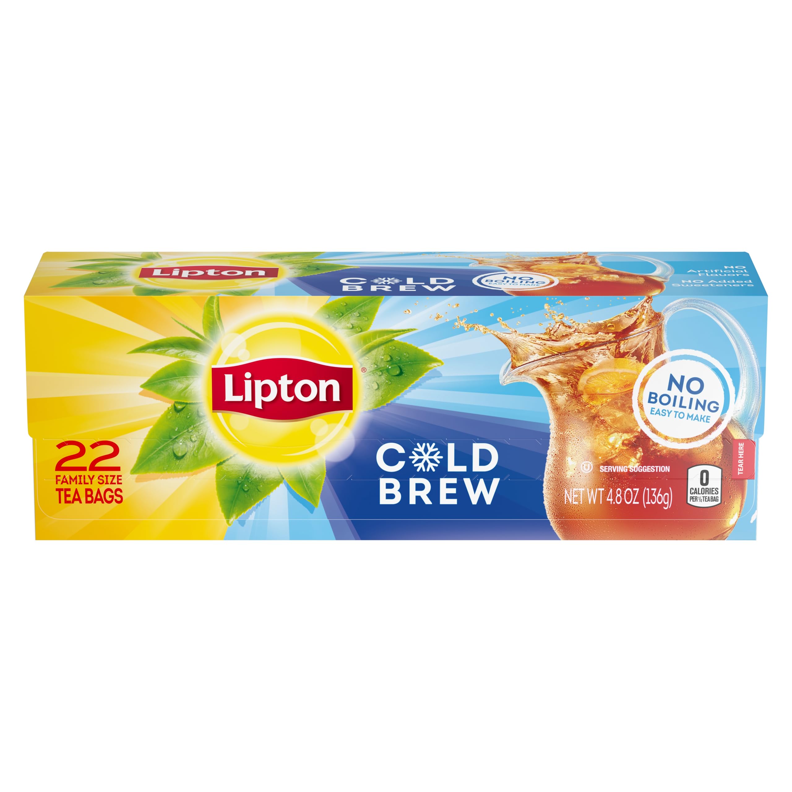 Lipton Cold Brew Iced Tea Bags, Family Size Iced Tea Bags, 22 Total Tea Bags