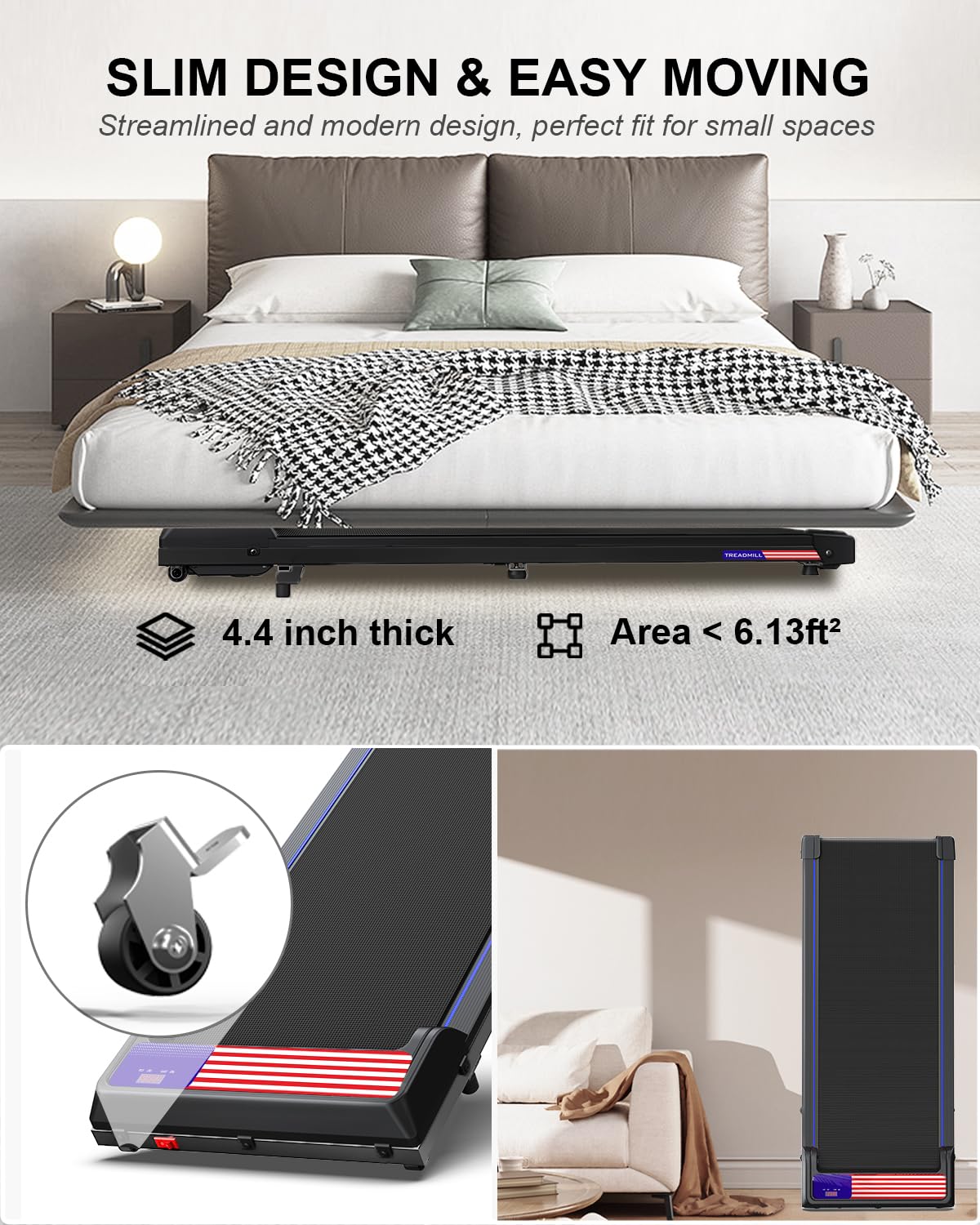UPREIGN 3 in 1 Treadmill, Portable Under Desk Walking Pad with Incline for Home/Office, Remote Control, LED Display