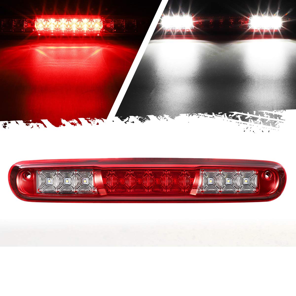 Partsam High Mount Stop Light Led Third 3rd Brake Light Replacement for Silverado and Sierra 1500 2500 HD 3500 HD 2007 to 2013 Rear Cab Roof Center Mount Stop Brake Tail Light Cargo Lamp (Red Lens)