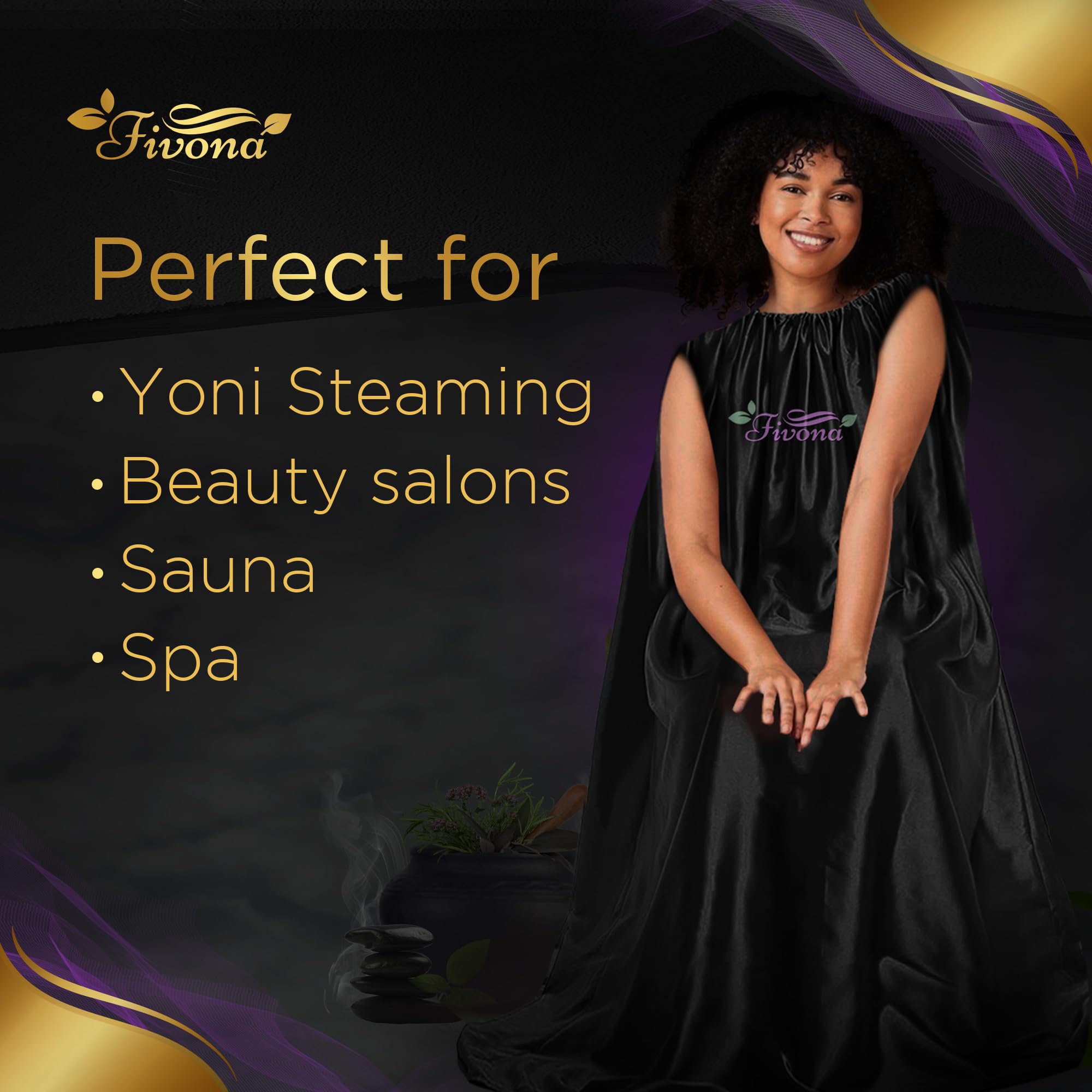 FIVONA Yoni Steam Gown - Universal Size Full Body Covering - Luxuriously Soft Fabric - V Steam Gown with Stretch Ribbing for Spa, Sauna, Beauty Salon or Home