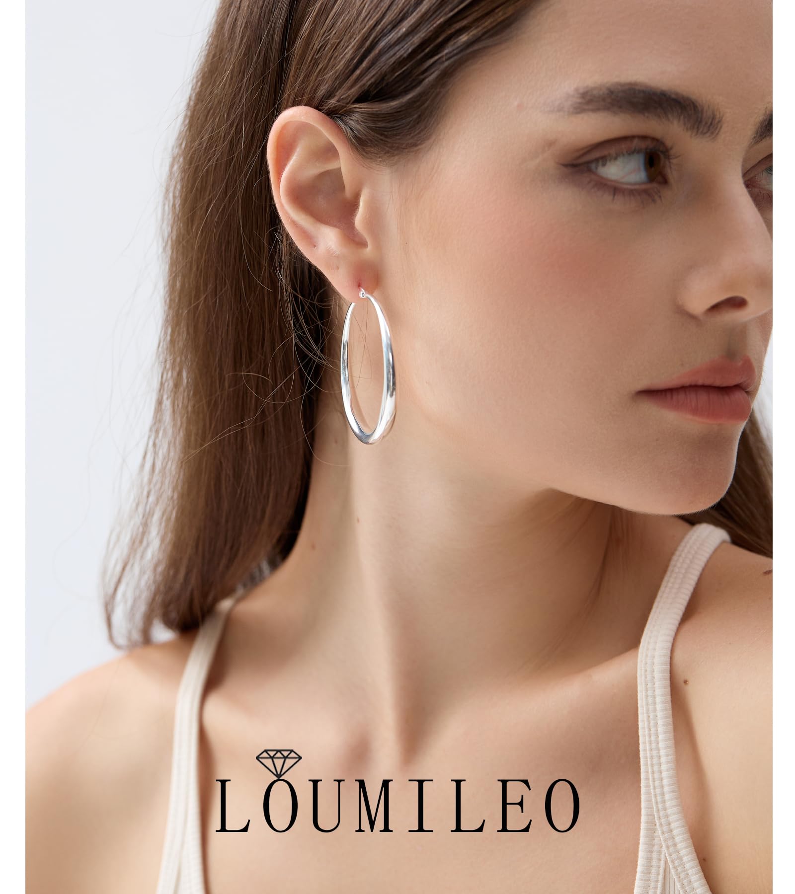 LOUMILEO 925 Sterling Silver Hoop Earrings Large Silver Hoop Earrings for Women Hypoallergenic Big Silver Hoop Earrings Lightweight Silver Hoops Earrings for Women Girls (50mm)