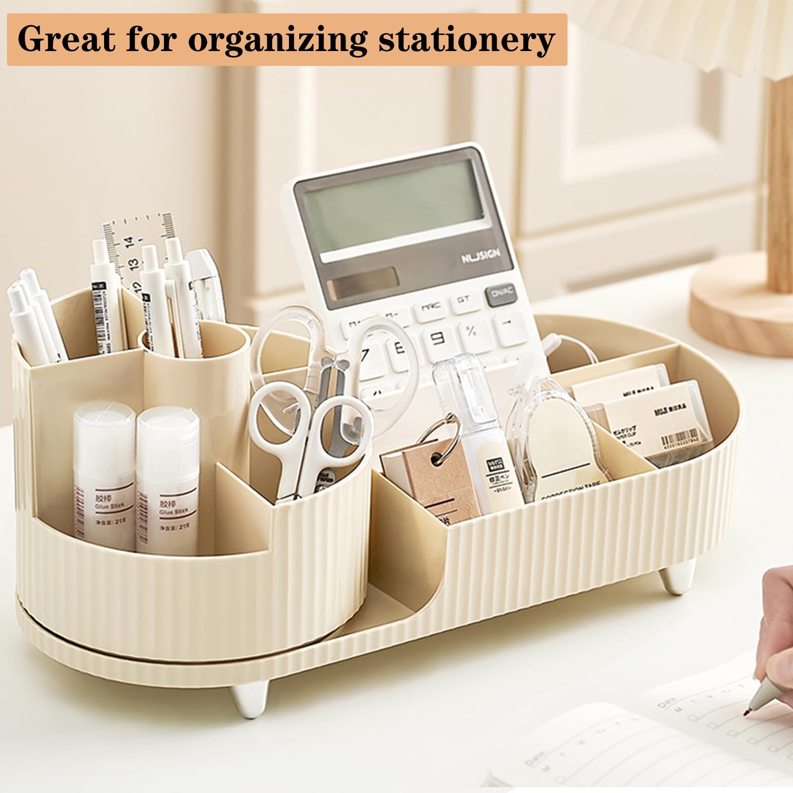 Rotating Makeup Organizer for Vanity with Brush Holder, Cosmetic Makeup Storage Organizer, Large Spinning Makeup Skincare Organizer, Countertop Makeup Perfume Organizer, Lotions Display Case (Ivory)