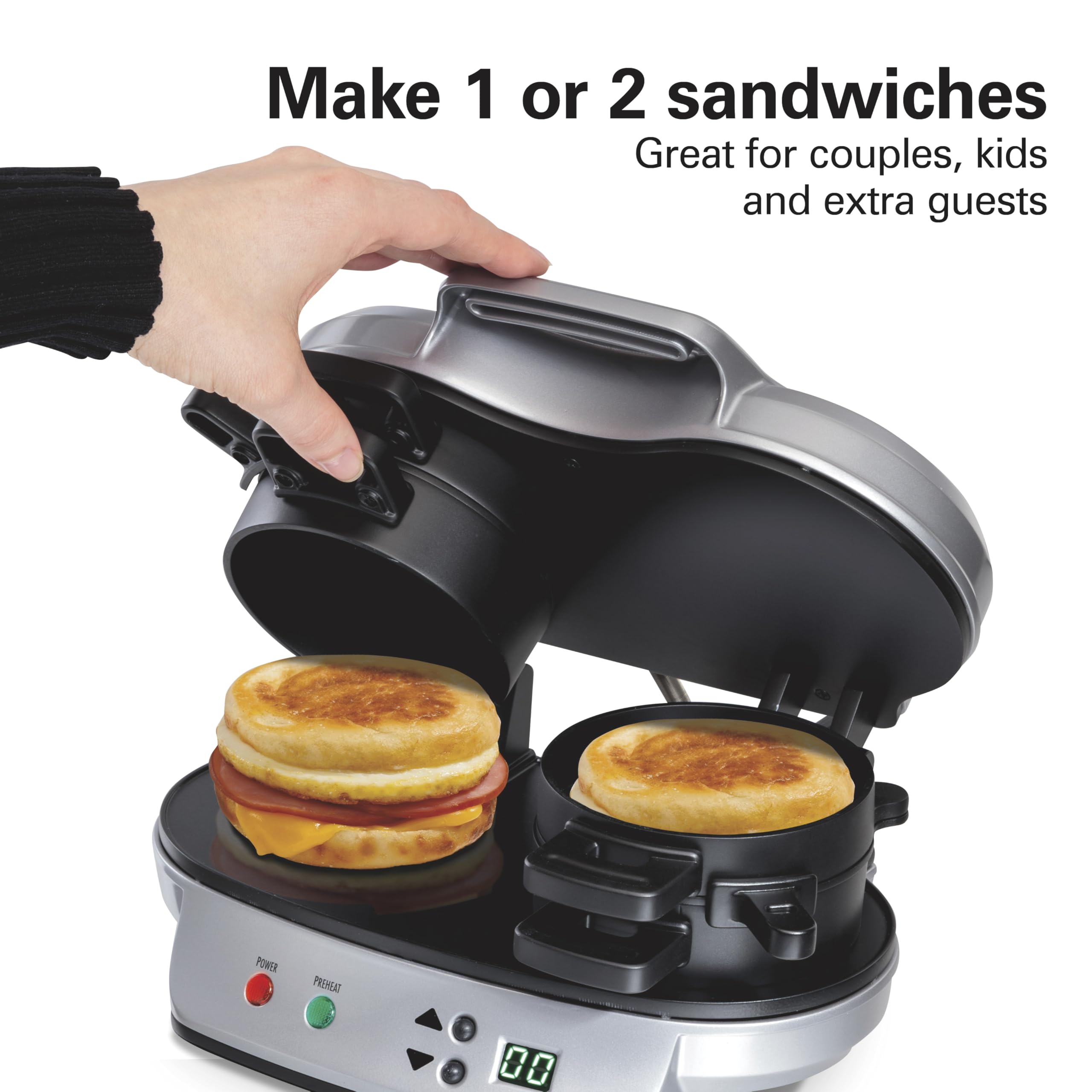 Hamilton Beach Dual Breakfast Sandwich Maker with Timer, Silver (25490A)