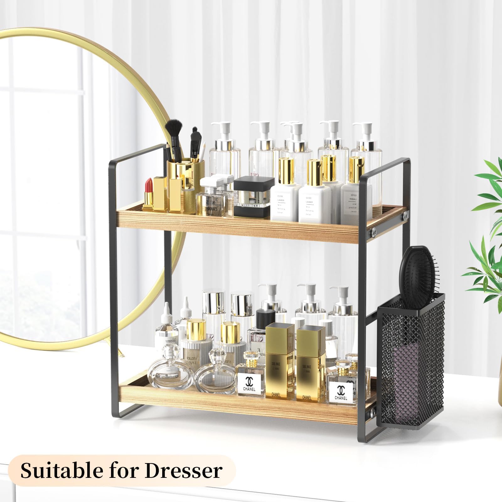 LEMIKKLE Bathroom Counter Organizer with Basket, Bathroom Organizers and Storage,Skincare Organizers for Vanity,Storage Organizers for Bathroom, Kitchen, Dresser