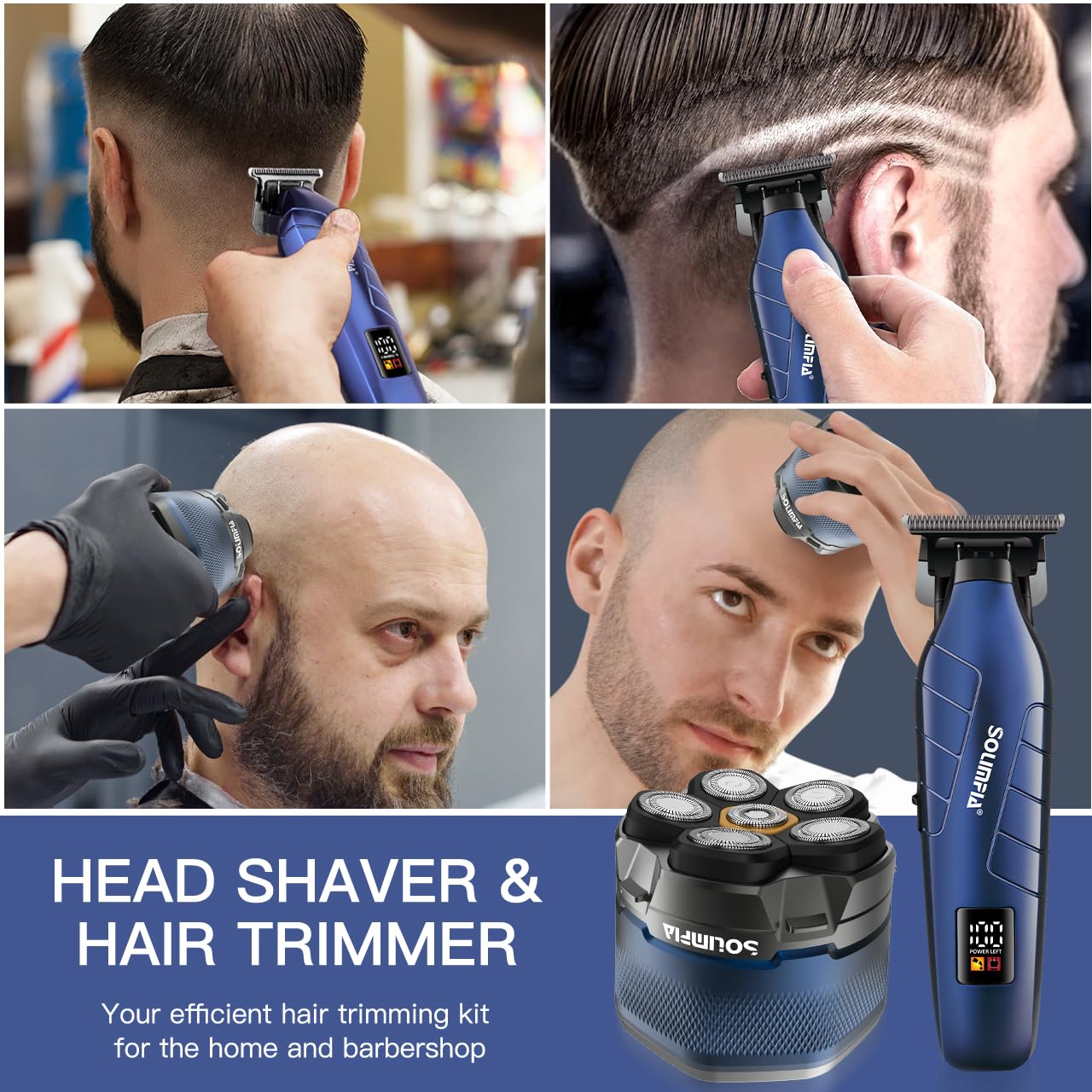 SOLIMPIA Upgraded Head Shavers for Bald Men, Hair Trimmer Kit, Magnetic Electric Razor, Large Battery Capacity, Rechargeable LED Display Beard Trimmer, Waterproof Wet/Dry Head Shaver