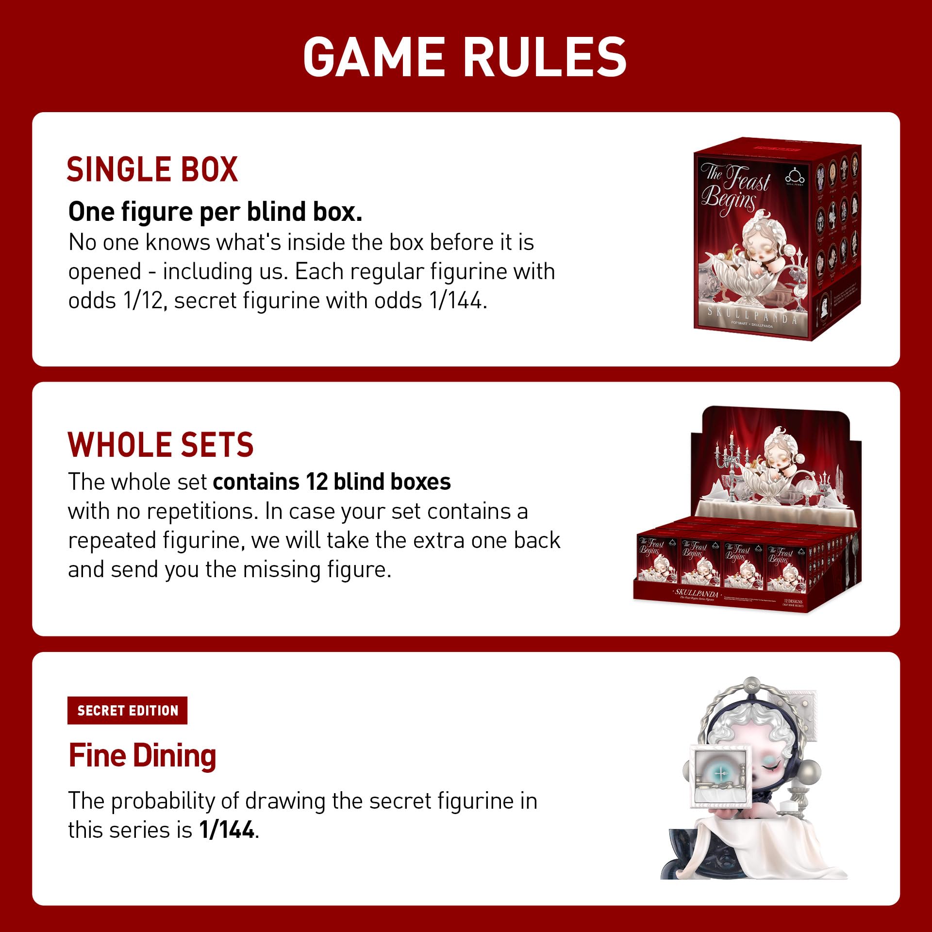 POP MART SKULLPANDA The Feast Begins Series Blind Box Figures, Collectible Toys Home Decorations, Holiday Birthday Gifts for Girls and Boys, Single Box