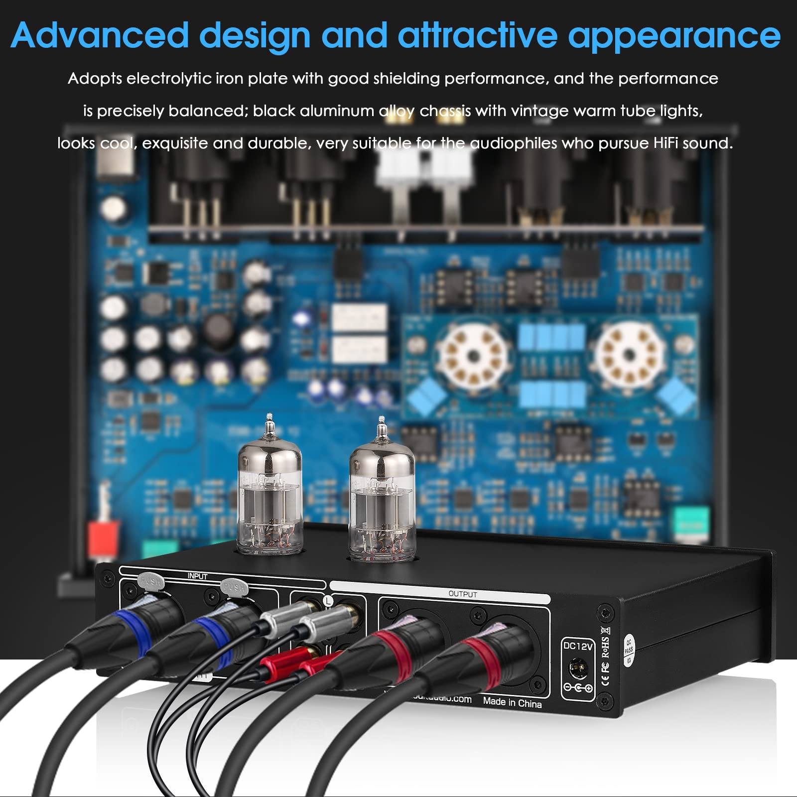 Douk Audio HiFi Vacuum Tube 7-Band EQ Preamp Equalizer XLR Pre-Amplifier Home (T8 PRO)