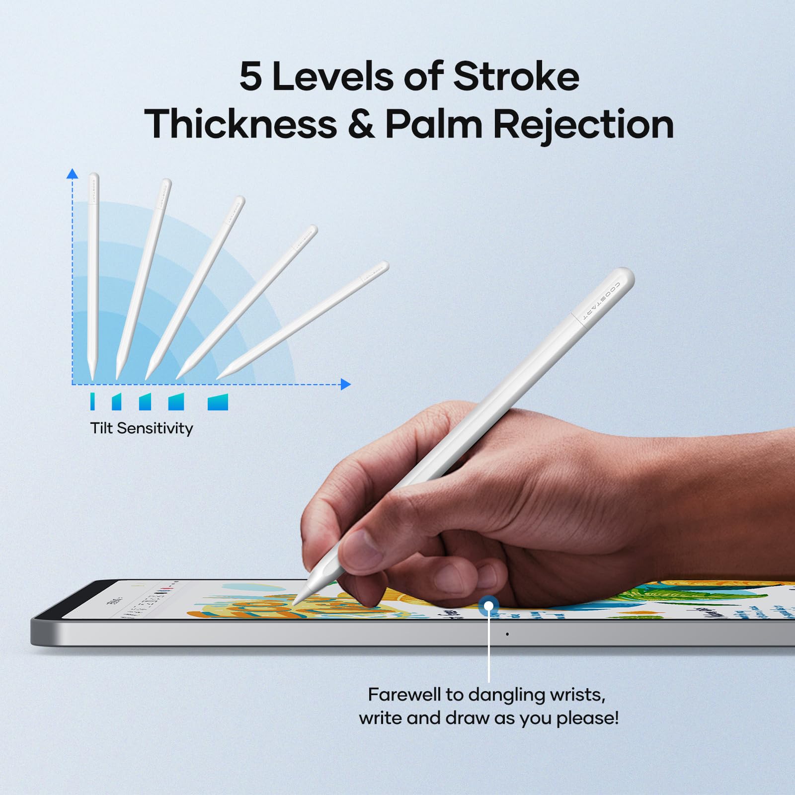 Stylus Pen for iPad 9th&10th Generation, 5 Mins Ultra Fast Charging Active Pencil Compatible with 2018-2023 Apple iPad Air 3/4/5, iPad 6/7/8/9/10, iPad Mini 5/6, iPad Pro 11"/12.9", White