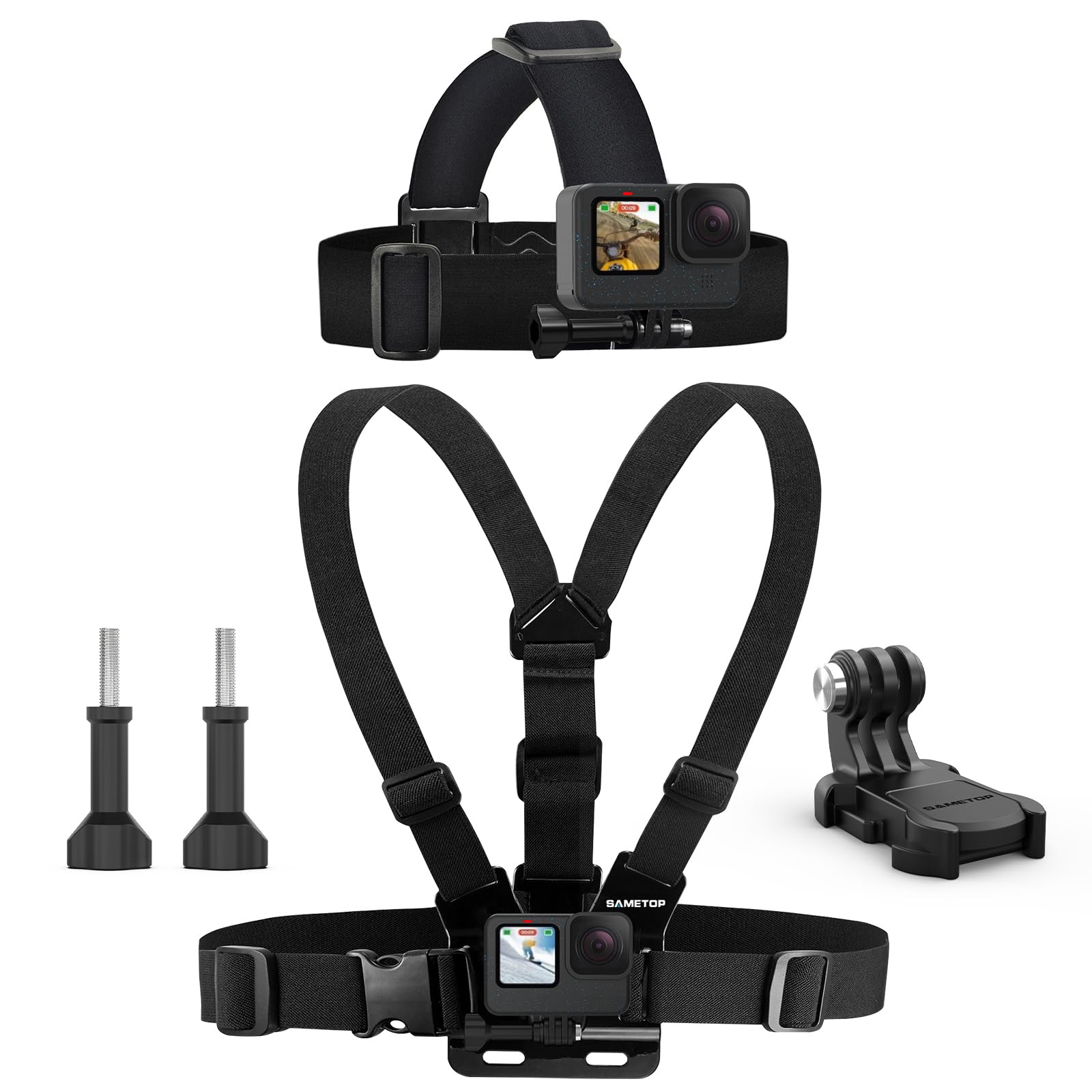 Sametop Head Mount Strap Chest Mount Harness Chesty Kit Compatible with GoPro Hero 13, 12, 11, 10, 9, 8, 7, 6, 5, 4, Session, 3+, 3, 2, 1, Hero (2018), Fusion, Max, DJI Osmo Action Cameras