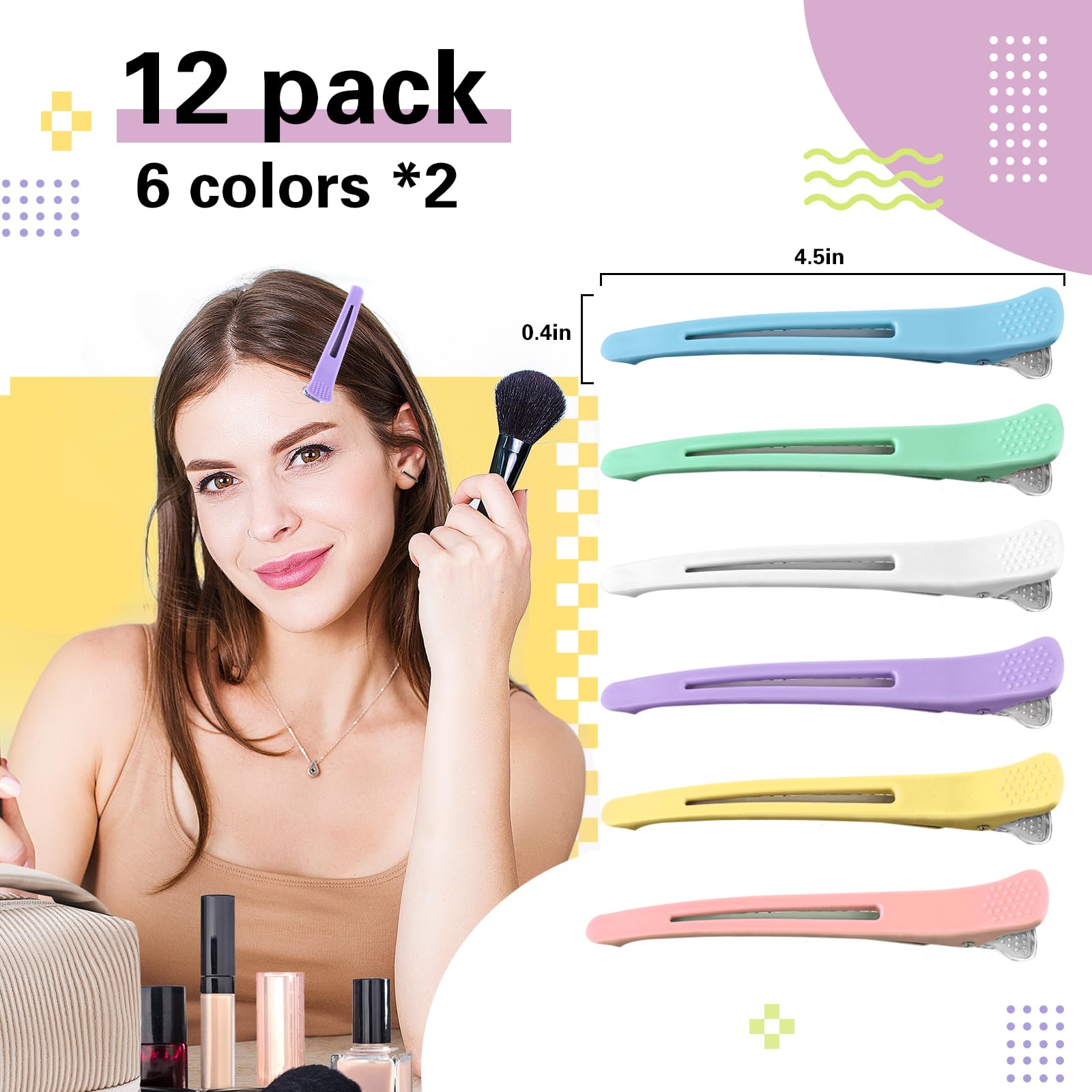 12 Pcs Hair Clips for Women Styling with Silicone Band, Professional No Crease Duck Billed Hair Roller Clips for Sectioning, Large Salon Hair Cutting Clip for Thick and Thin Hair