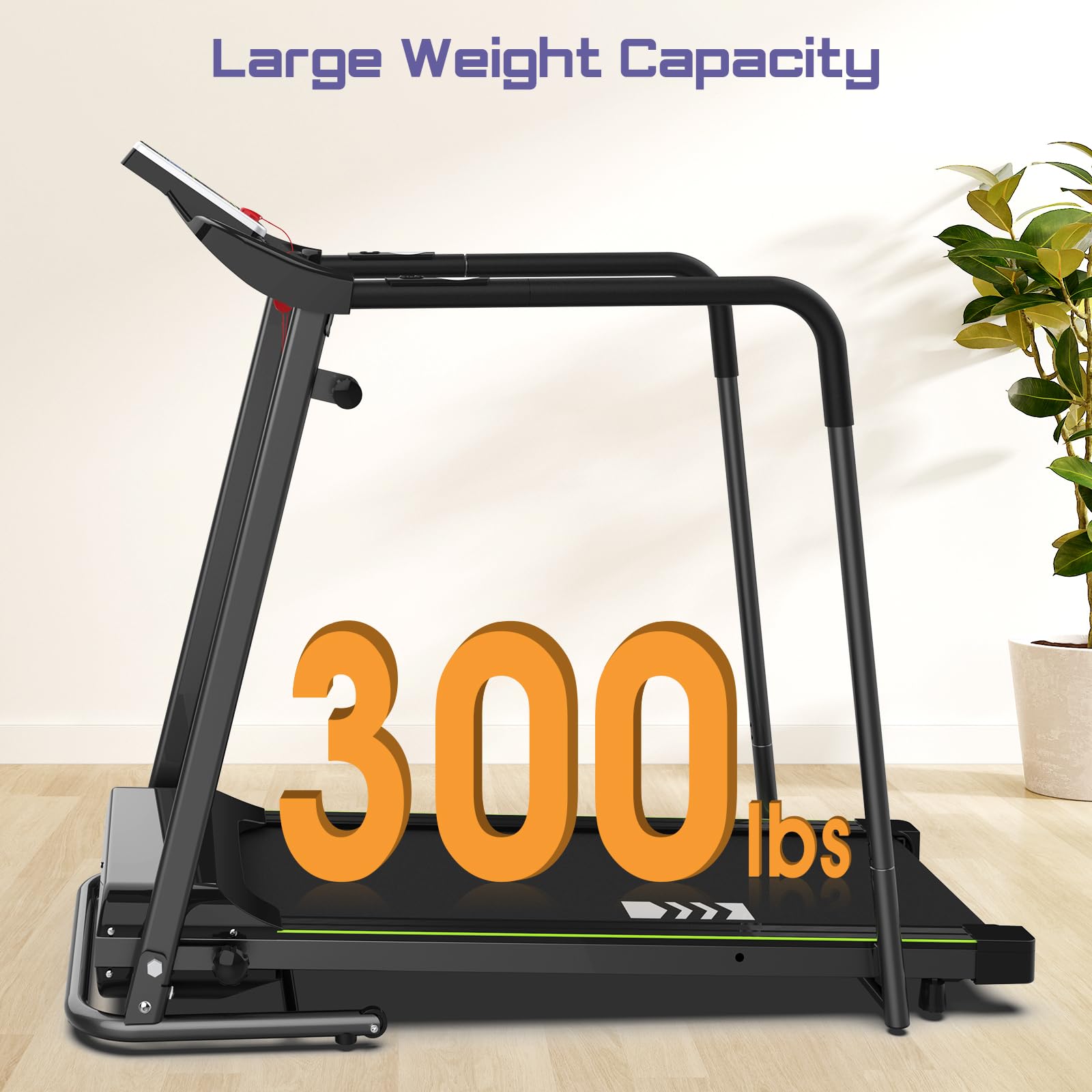 Rellysport Walking Treadmill for Seniors with Handrails - Recovery Fitness Exercise Machine for 300lbs Capacity, Foldable Treadmills for Home with Heart Rate Monitoring, Holder for Phone & Cup