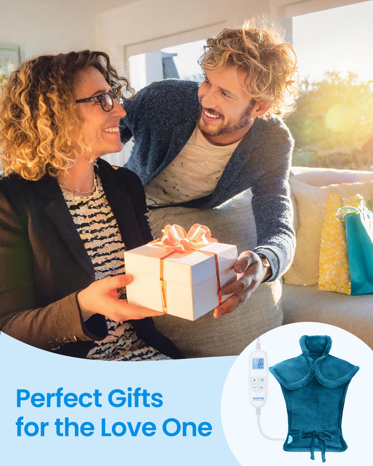 RENPHO Valentines Day & Birthday Women Men Mom Dad Gifts, Heating Pad for Neck and Shoulders and Back Pain Relie, FSA HSA Eligible, 24"x33" Electric Heat Pad, Auto Shut Off, ETL Certified, Blue