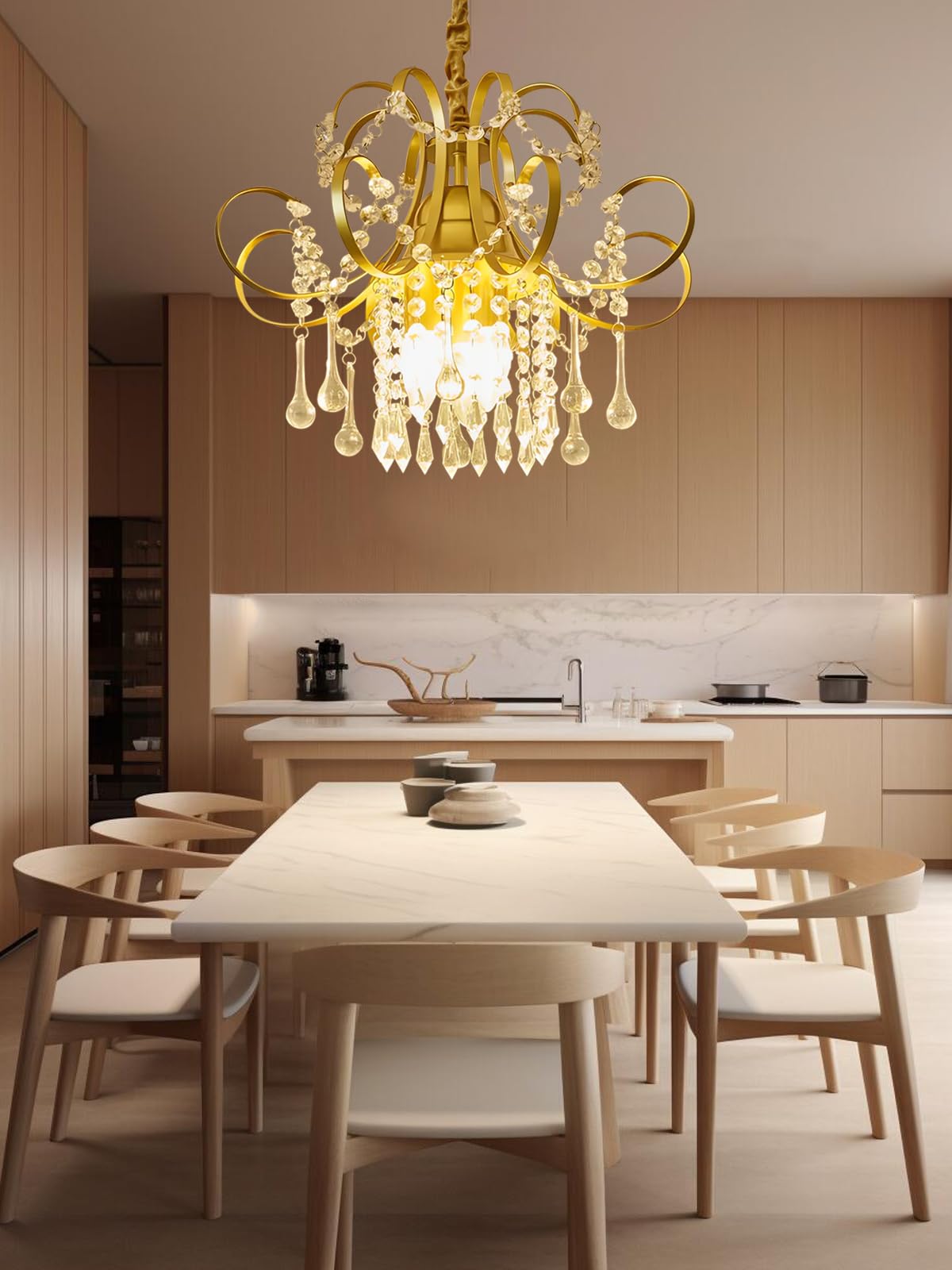 SMGFUNE 3-Light Small Chandelier for Bathroom, Modern Crystal Chandelier for Closet, Gold Light Fixture for Hallway Entryway Foyer Kitchen Island Living Room