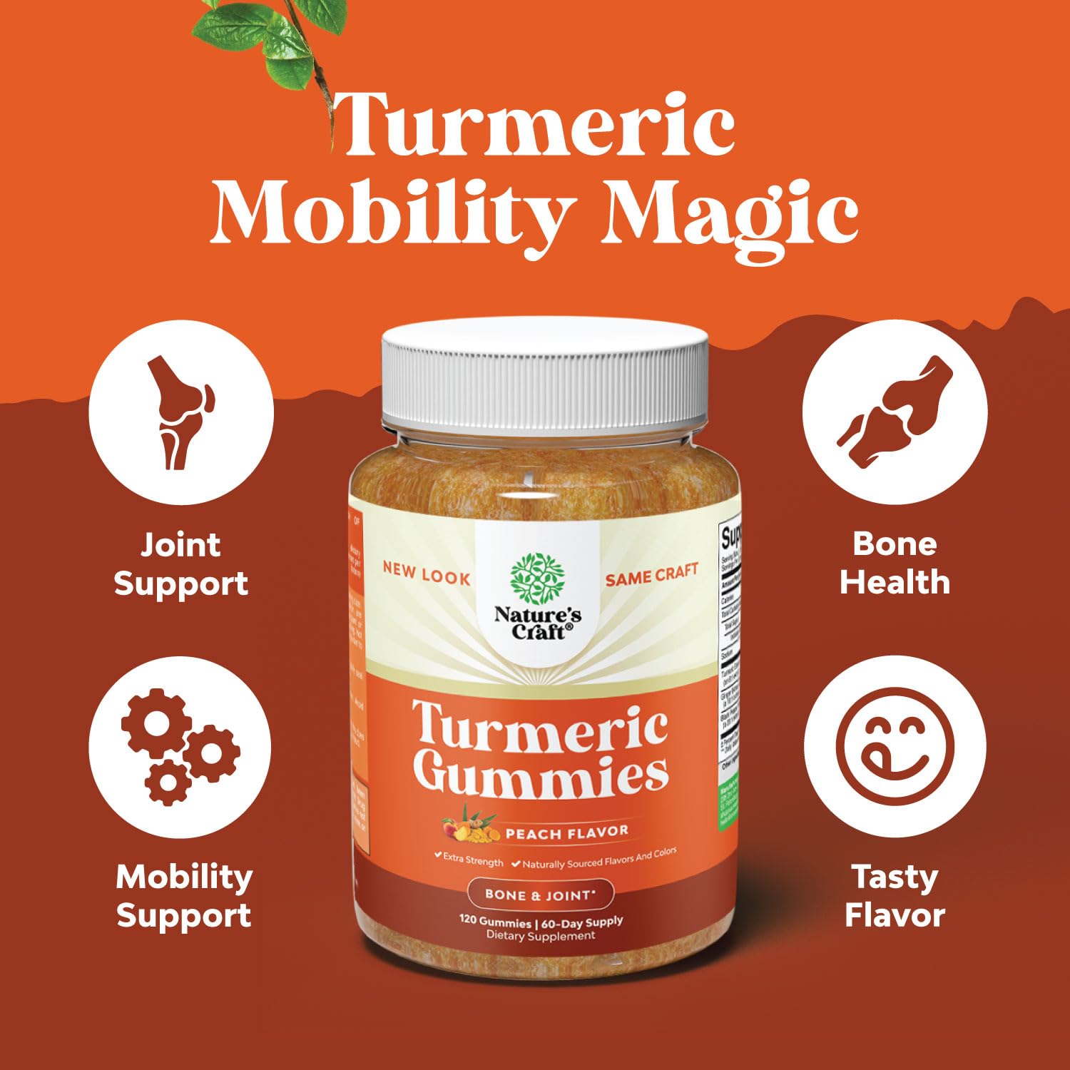 Turmeric Gummies for Adults Peach Flavor - Extra Strength Joint Support Gummies with Turmeric Curcumin with Black Pepper Extract and Ginger - Turmeric and Ginger Peach Gummies Vitamins for Adults