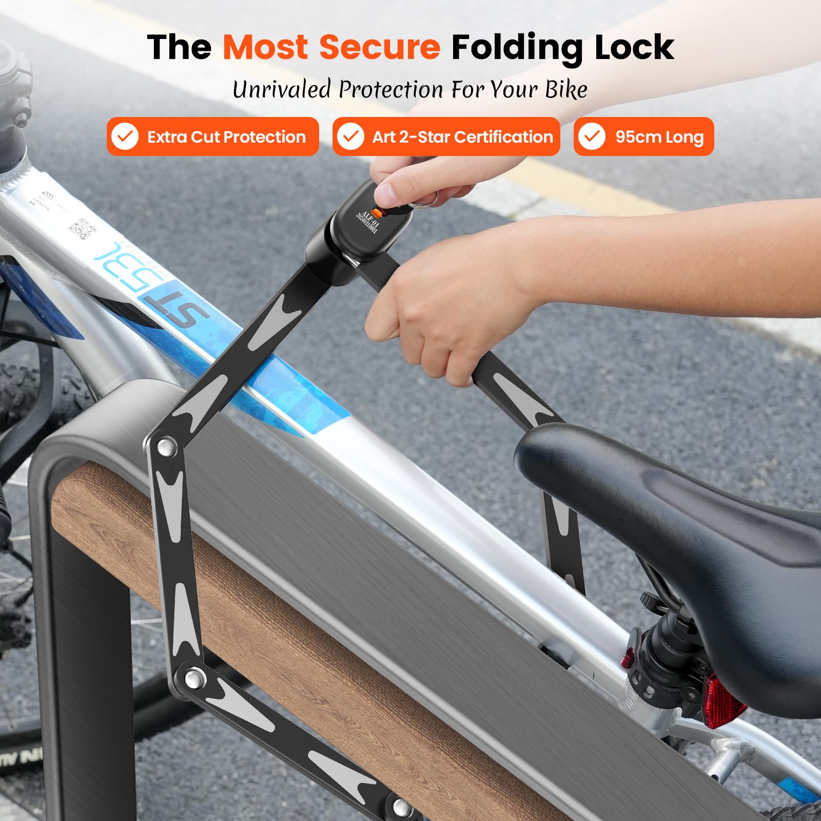 Sportneer Bike Lock - High Security Folding Bicycle Lock Art Certified - Bike Locks Heavy Duty Anti Theft with 3 Stainless Keys and Mount Bracket for Bicycles Scooter Ebike - 95cm/3.12ft