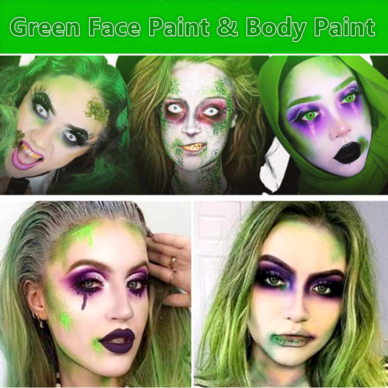 Go Ho Cream-Blendable Amazon Green Face Paint Stick (1.06 Oz),Full-coverage Amazon Green Body Paint Stick for Adults Children Halloween Cosplay SFX Witch Makeup,Waterproof Green Eye Black Stick