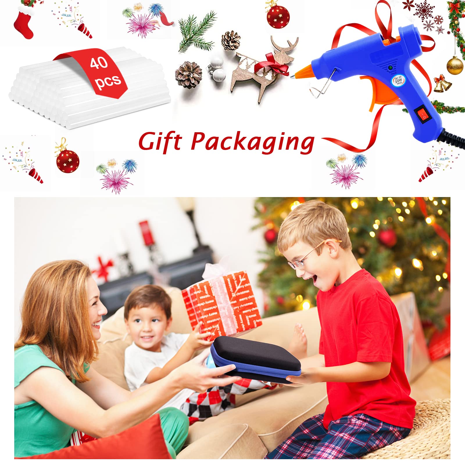 Hot Glue Gun Kit, 40 Glue Sticks for Mini Glue Guns with Hardshell Carrying Case for School Crafts DIY Arts, Quick Home Repairs, Home School Project and Festival Decorations (20W)