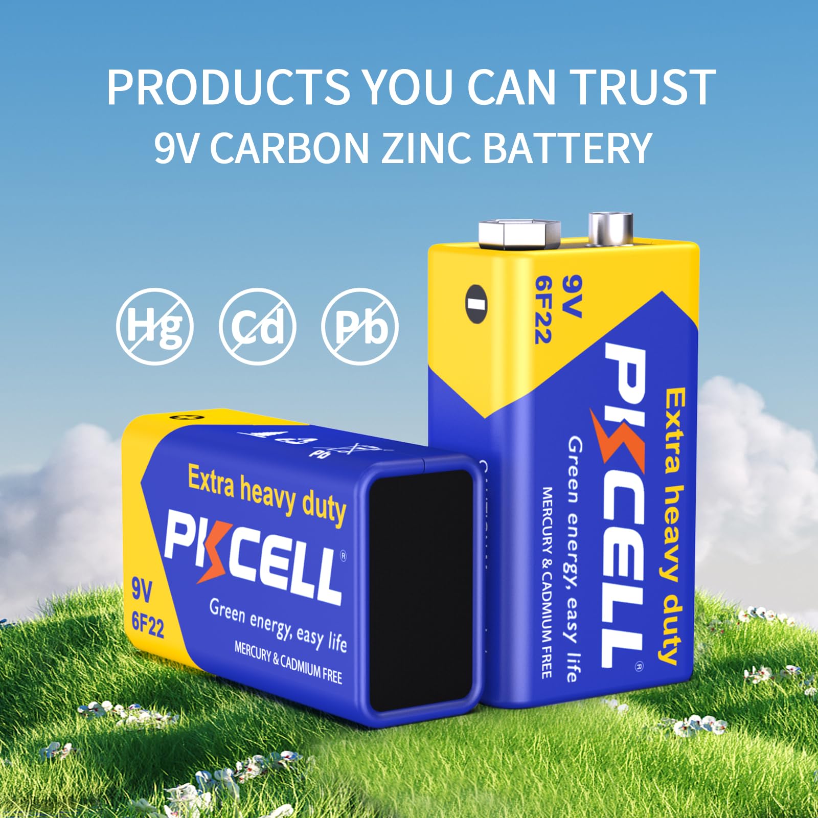 PKCELL 9V Battery Carbon Zinc for Smoke Detectors 6F22 Battery, 10-Year Shelf Life，Ultra Long-Lasting(2 Count)