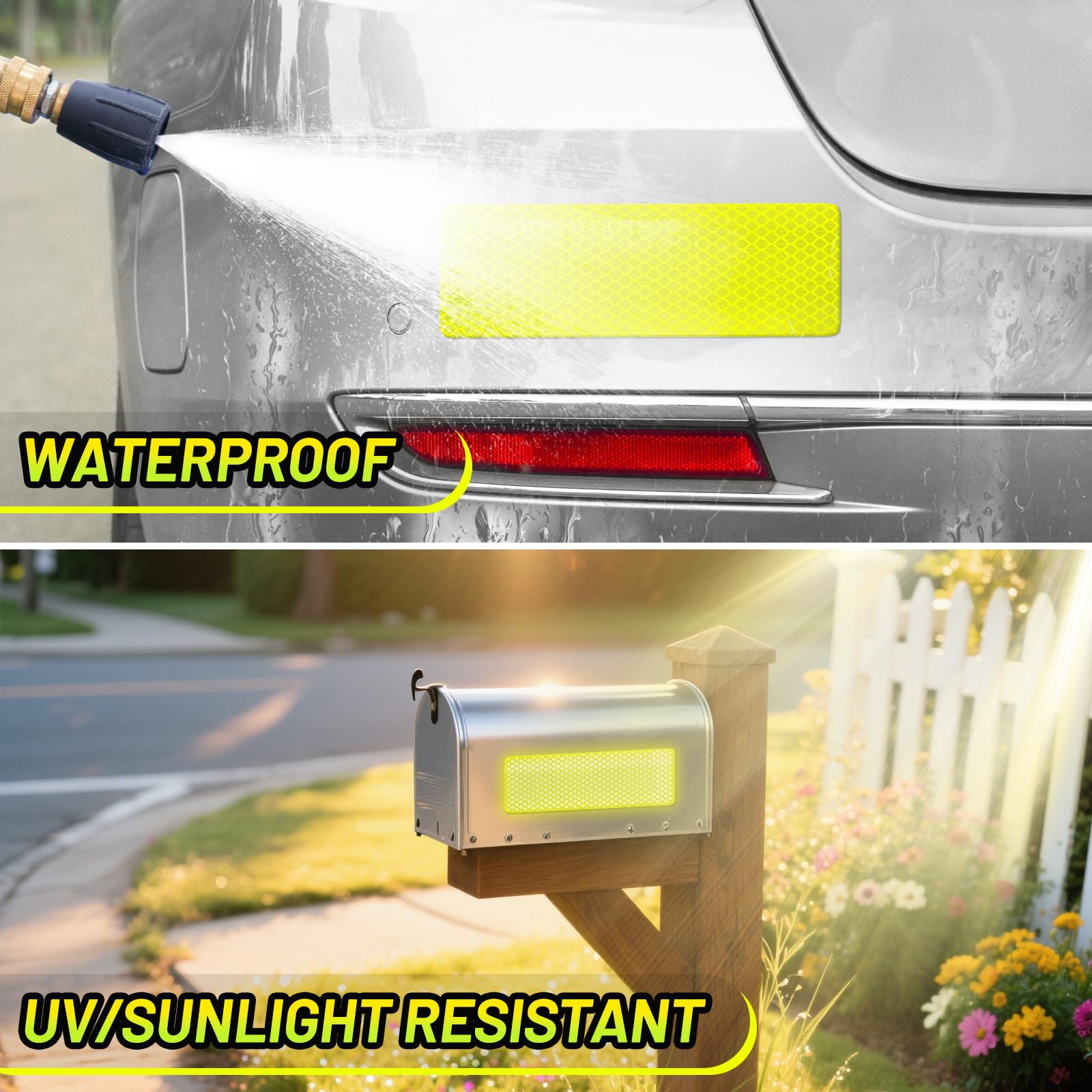PHIXBEAR Extra Large Reflective Tape Made of 3M DG3, High Visibility Yellow-Green Reflective Stickers for Car, Bike, Helmet, Mailbox - Enhanced Night Safety & Wide Coverage 2" x 6" 8 PCS