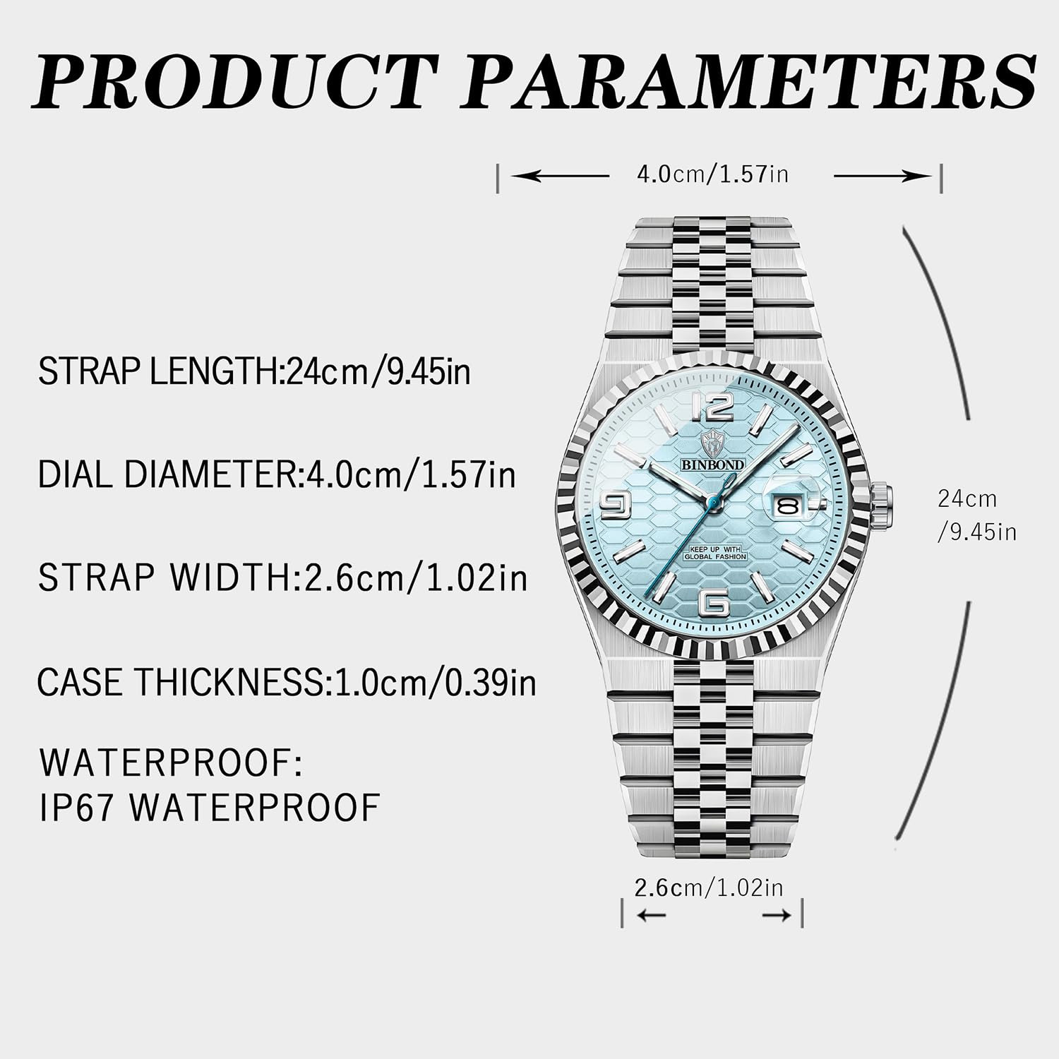 Men's Modern Wristwatch with 3D Textured Dial, Luminous Hands, 30M Water Resistant, Stainless Steel Strap & Quartz Movement, 40mm Slim Designv (Light Blue)