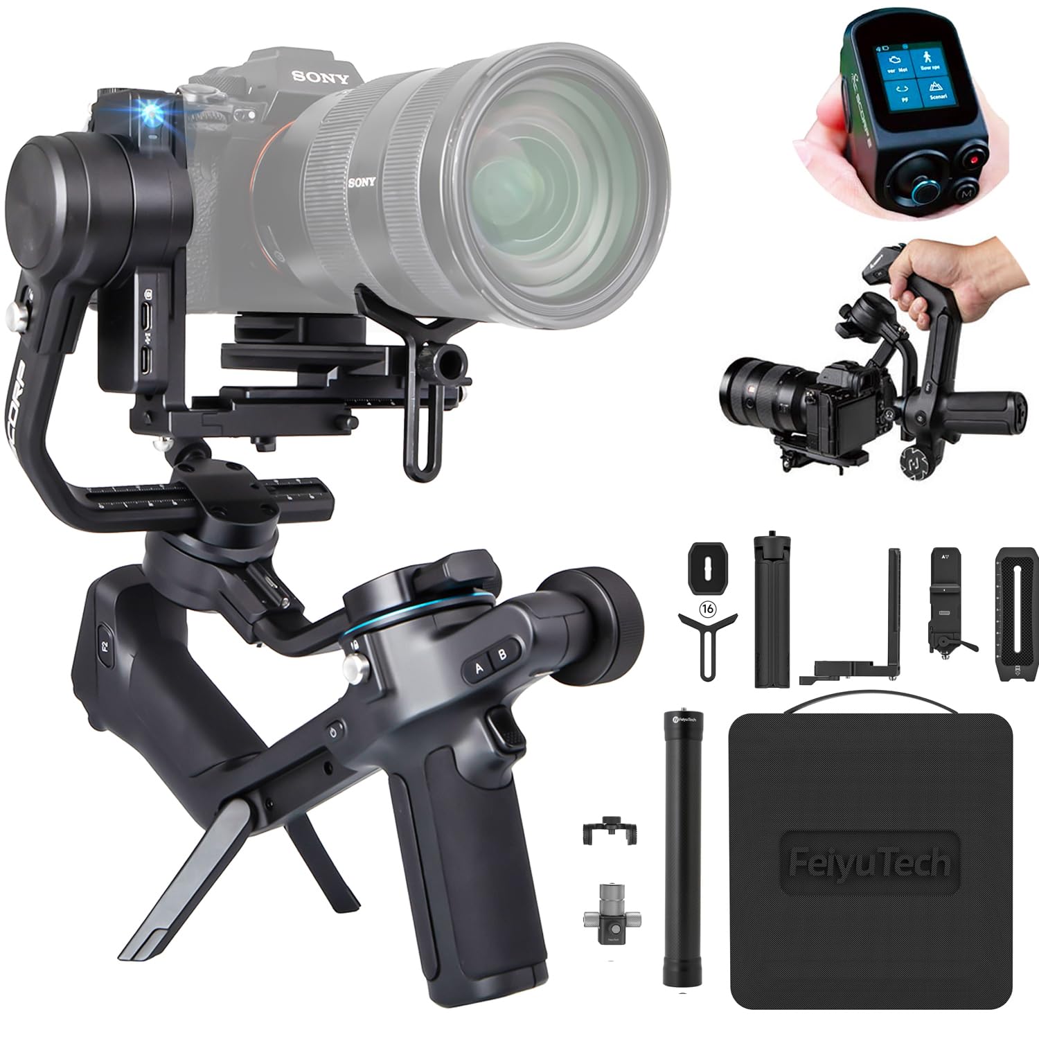 FeiyuTech SCORP 2 KIT Gimbal Stabilizer for DSLR and Mirrorless Camera,Built-in AI Tracking,3-Axis Gimbal for Sony/Canon/Nikon/Fujifilm, Max 5.51lbs,Touch Screen, Native Vertical Shooting with Case