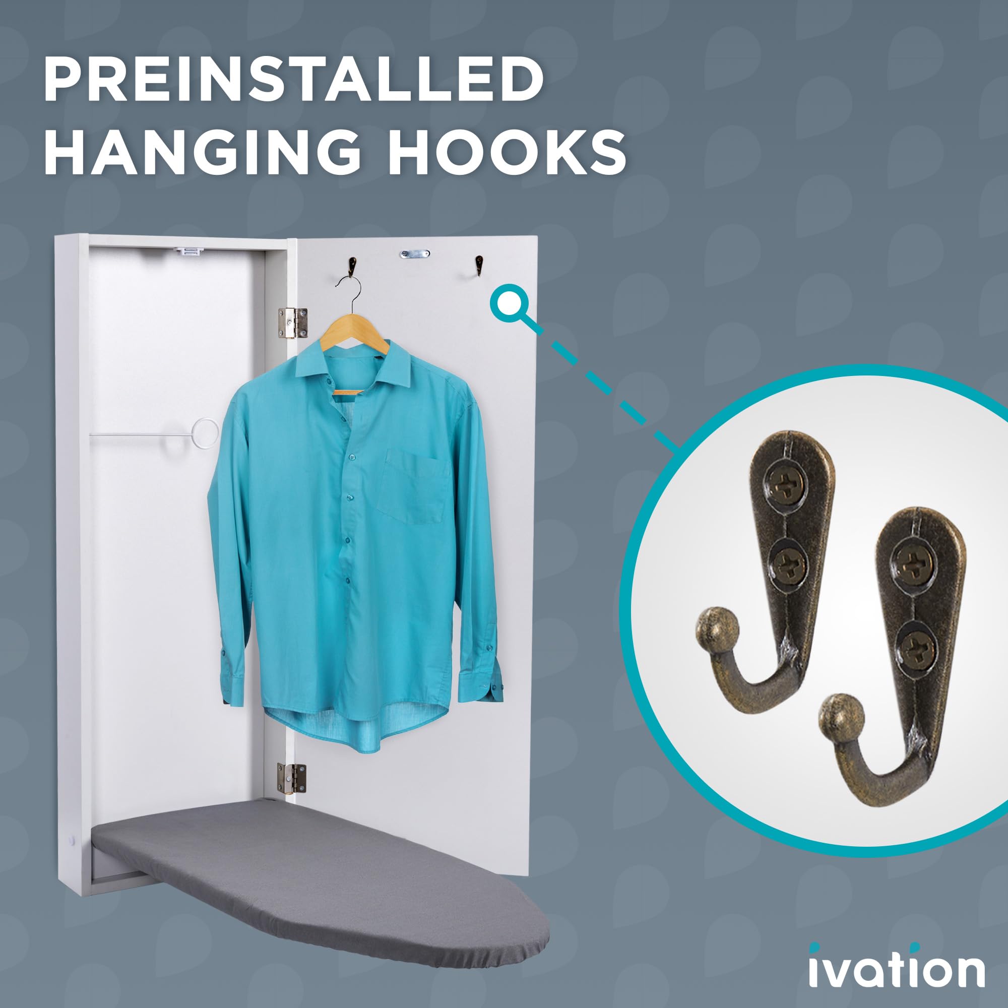 Ivation Wall-Mounted Ironing Board Cabinet with Farmhouse Door, Foldable Ironing Storage Station for Home, Apartment & Small Spaces, Easy-Release Lever, White