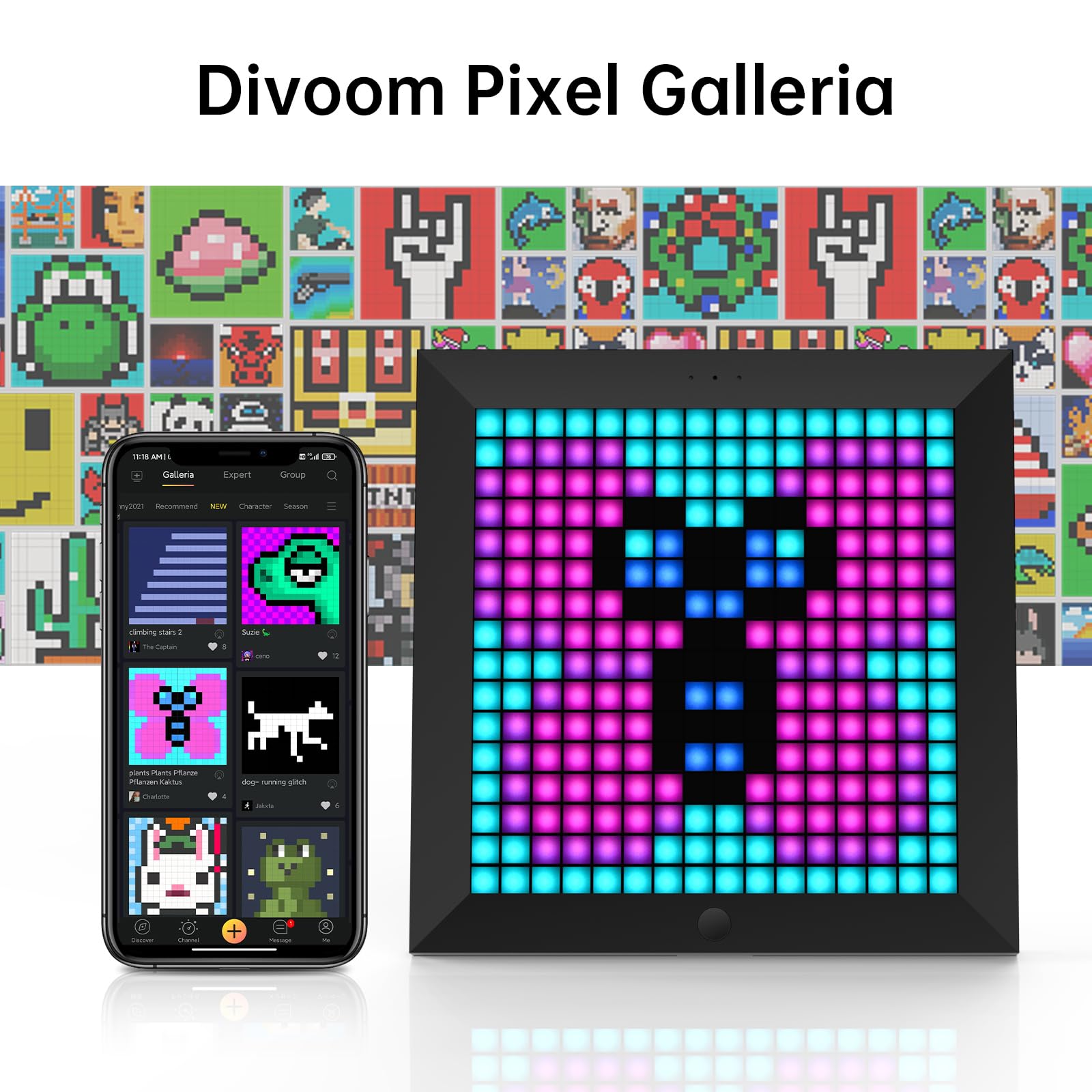 Divoom Pixoo - Pixel Art Digital Picture Frame with 16x16 LED Display APP Control - Cool Animation Frame Wall/Desk Mount for Gaming Room & Bedside Table -Black