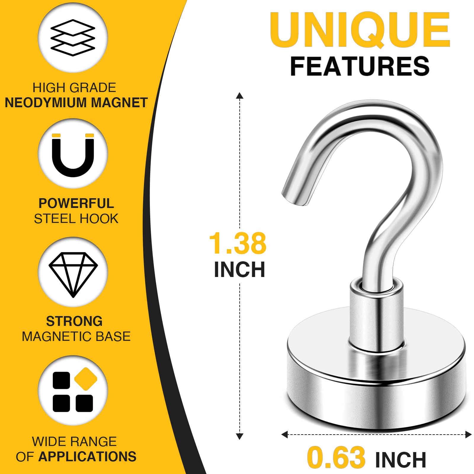 DIYMAG Magnetic Hooks, 30lbs+ Magnet Hook 2026 Cruise Cabin Ship Essentials N52 Heavy Duty Strong Magnets Refrigerator Fridge Hanging for Classroom Beach Vacation Kitchen Grills Home 6 Pack