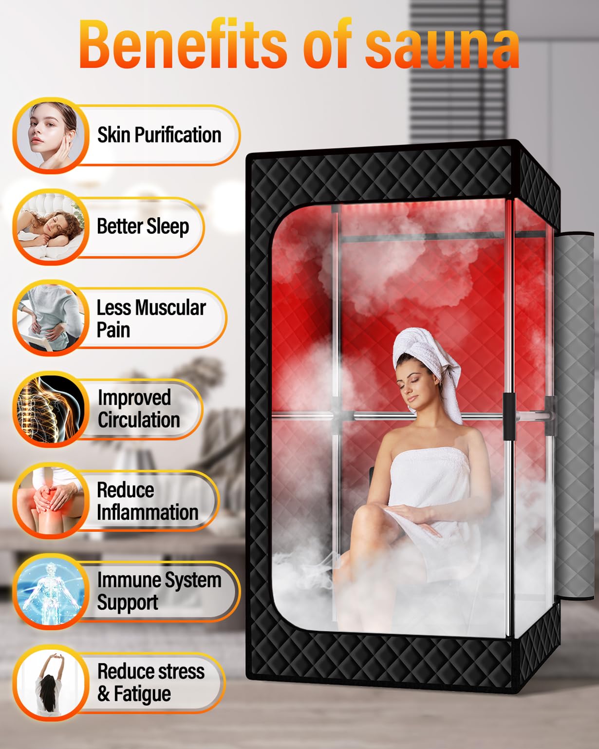 KASUE Upgraded Infrared Sauna Box for Relaxation,Detoxification,Portable Steam Sauna for Home with XL Steamer,Folding Chair,Multiple Layered Full Body Sauna Tent for Spa,Indoor,Outdoor,Gym-Black