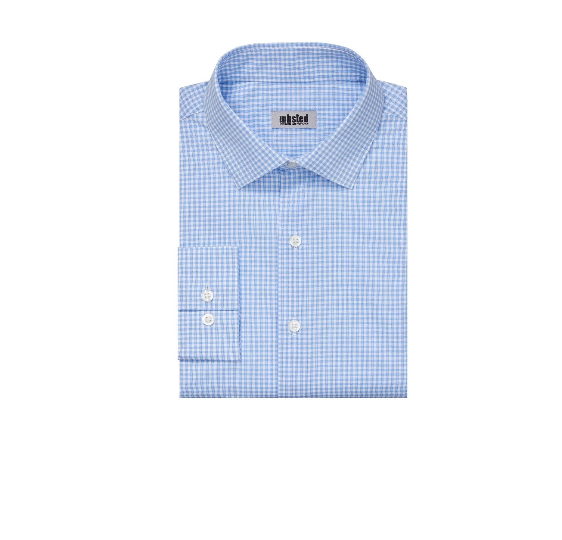 UNLISTED Men's Dress Shirt Slim Fit Checks and Stripes (Patterned), Light Blue, 15"-15.5" Neck 32"-33" Sleeve