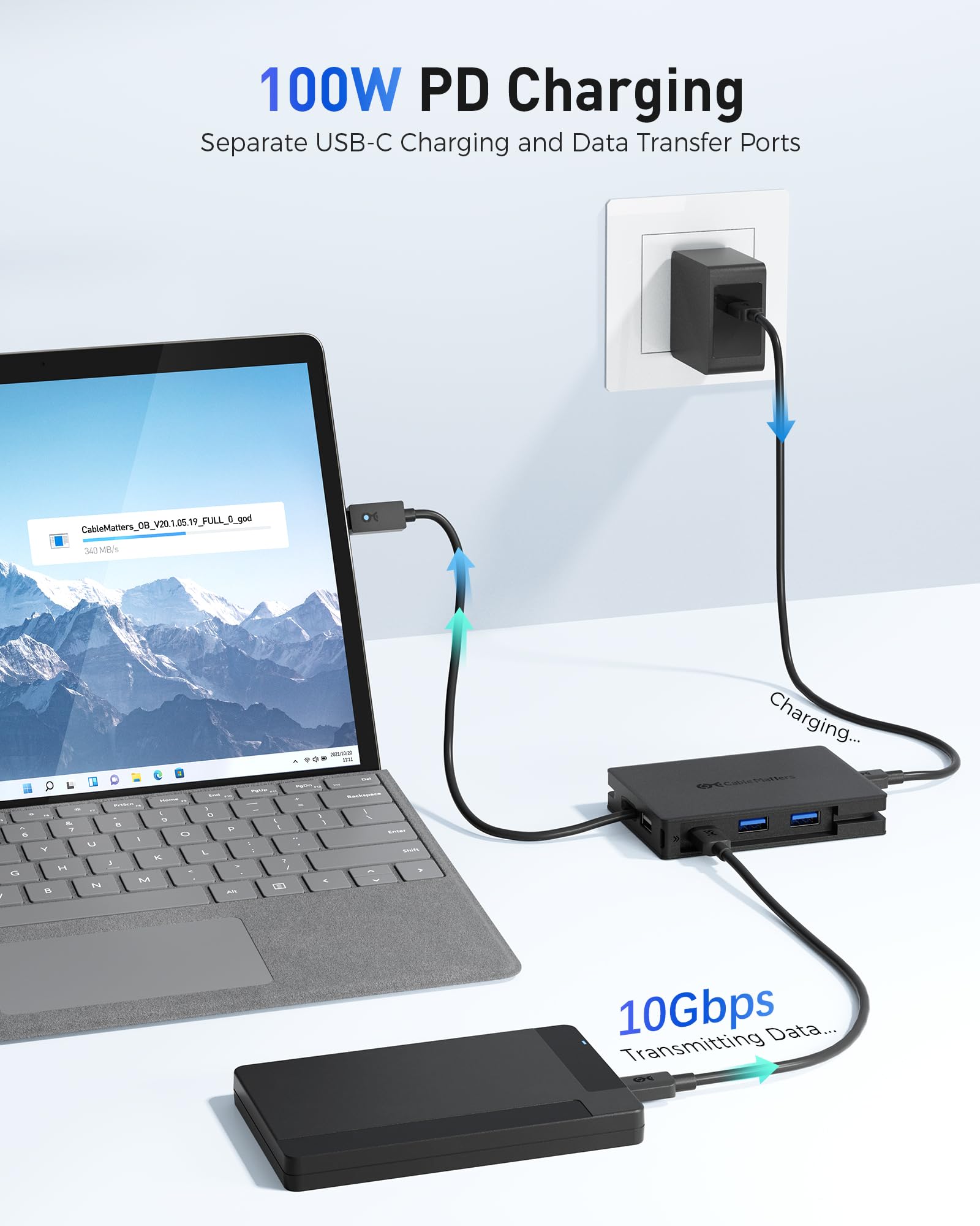 Cable Matters 8-in-1 Portable 40Gbps USB4 Hub (USB 4 Dock) Dual DisplayPort 4K@60Hz, Single DP 4K@240Hz/8K@60Hz, 100W PD, Gigabit Ethernet, Compatible with Thunderbolt 4 (*macOS's Display Limitation)