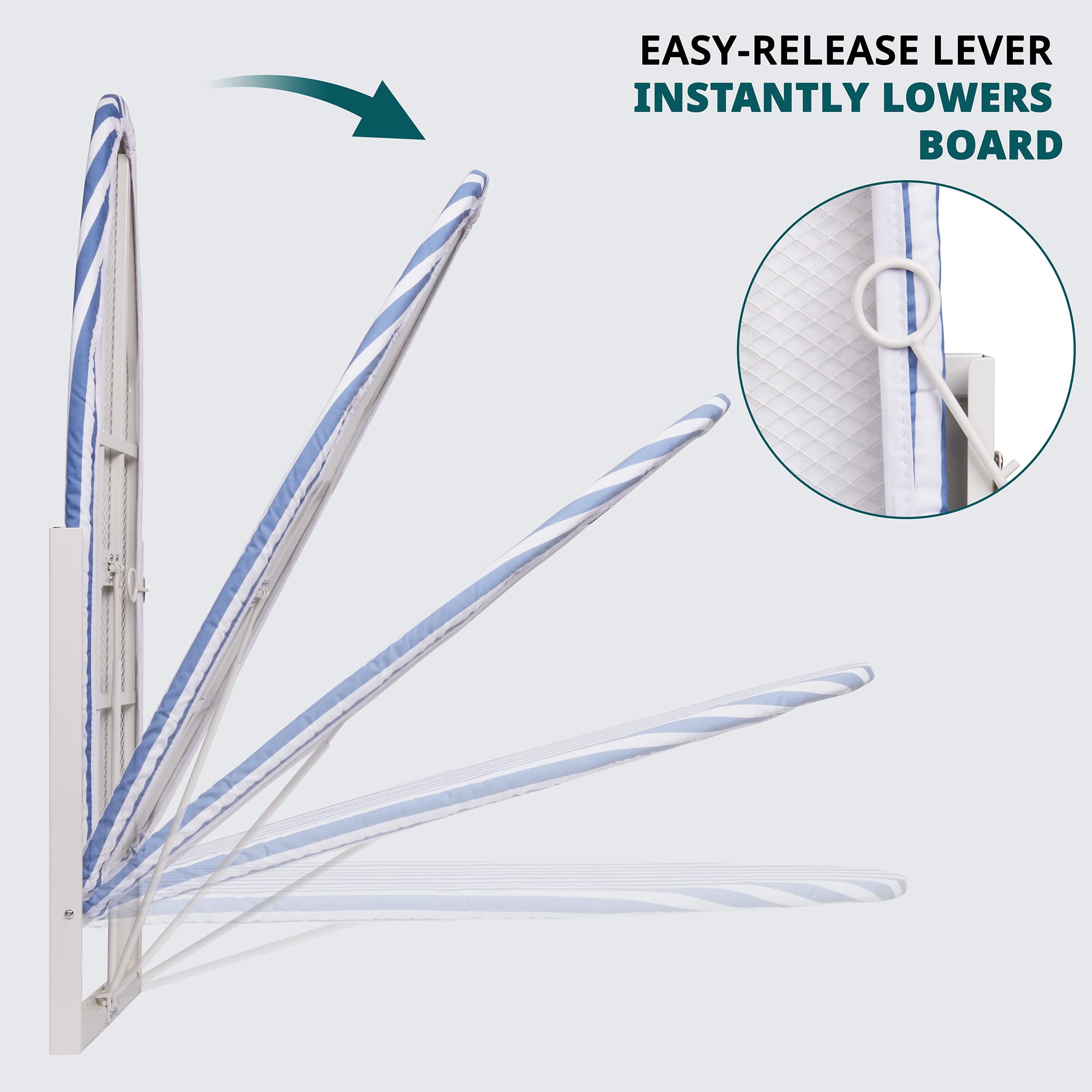 Ivation Wall-Mounted Ironing Board | Foldable 36.2” x 12.2” Ironing Station for Home, Apartment & Small Spaces | Sturdy Folding Board, Easy-Release Lever, Removable Cotton Cover & Mounting Hardware