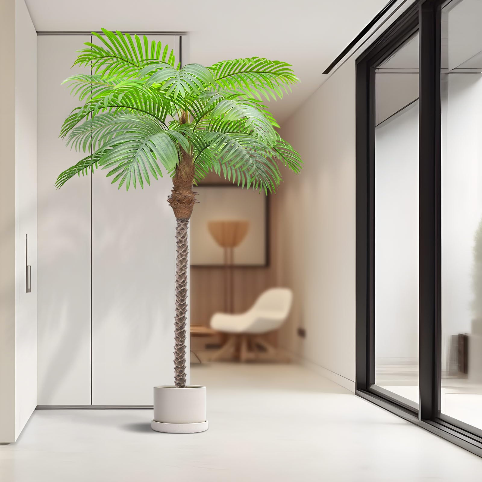 AnTing Artificial Palm Tree 8.5ft Tall Trees Plants 18 Leaves 102in Outdoor Palm Trees for Outside Patio Trees for Decor (Set of 2)