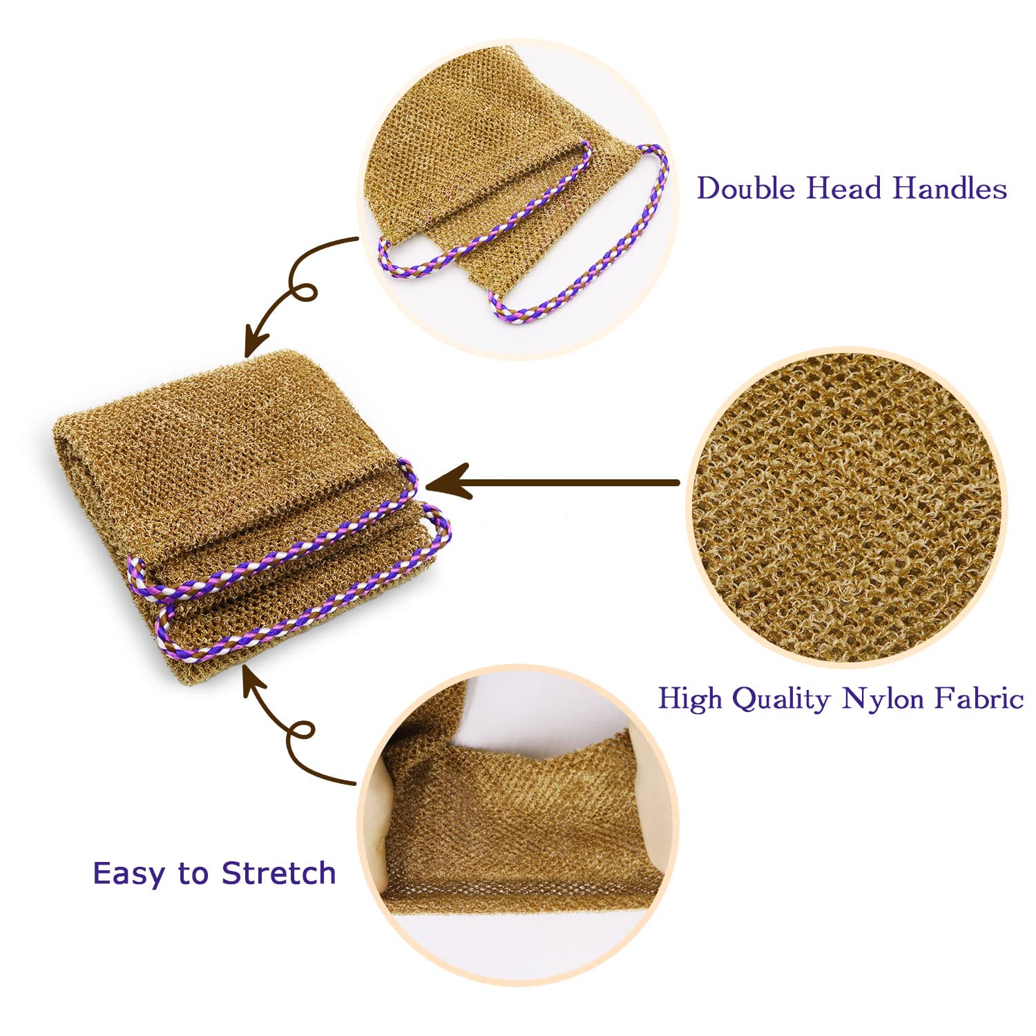 Dr.Pedi 3 Pieces African Net Sponge with Handles Long African Exfoliating Net Washcloth Bath Sponge Net Cloth Wash Net Body Back Scrubber for Shower Loofah