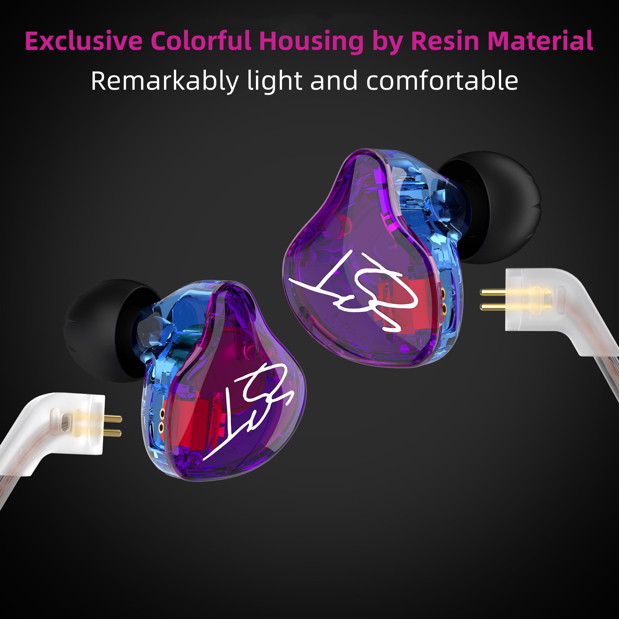 YINYOO Easy KZ ZST Colorful Hybrid Banlance Armature with Dynamic in-Ear Earphone 1BA+1DD HiFi Headset KZ in Ear Monitors Headphones Wired Earbuds IEM Earphones Gaming Earbuds (Colorful Without mic)