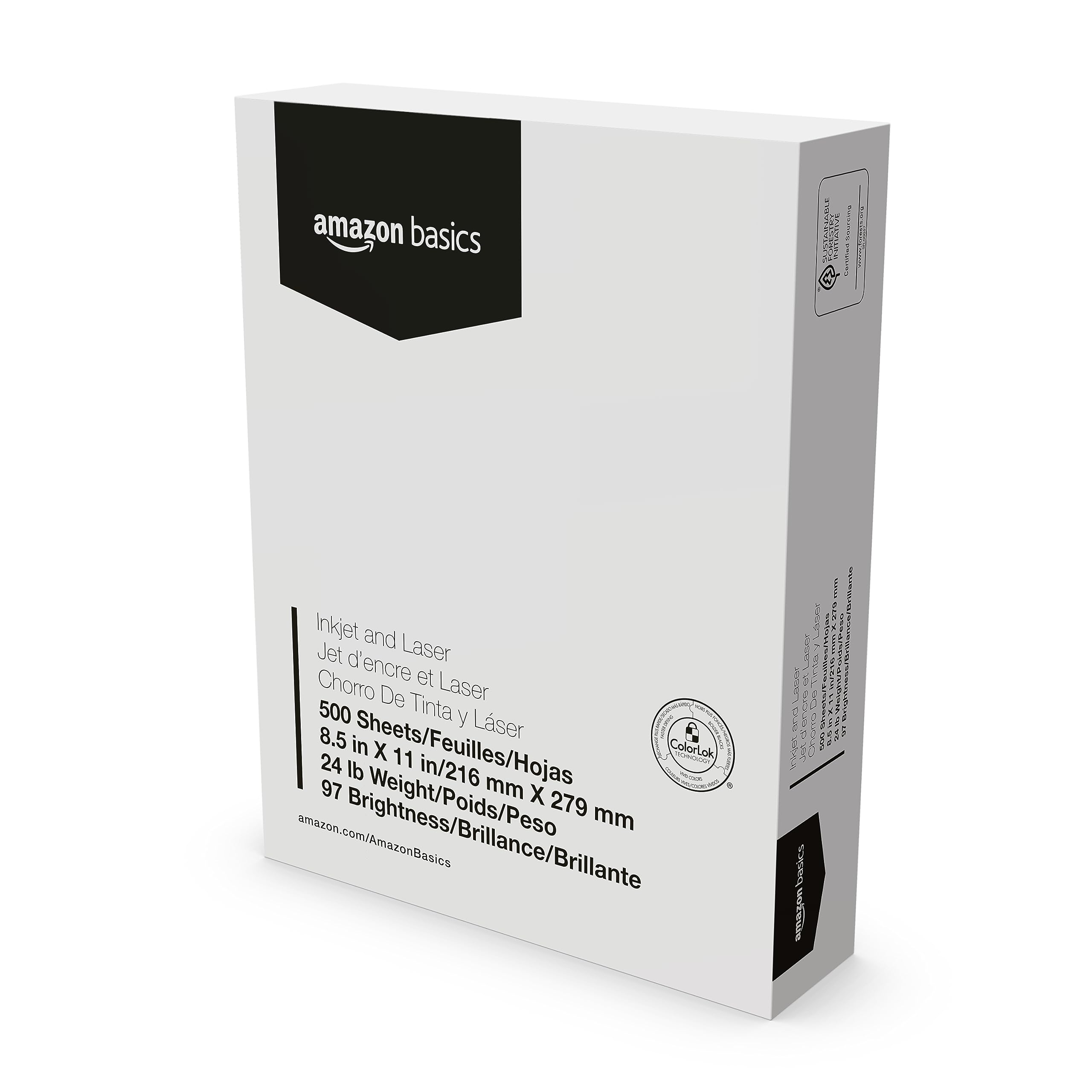 Amazon Basics Multipurpose Copy Printer Paper, 8.5-x-11-inch, 24lb, 1500 Sheets (3 Packs of 500), 97 Bright, White