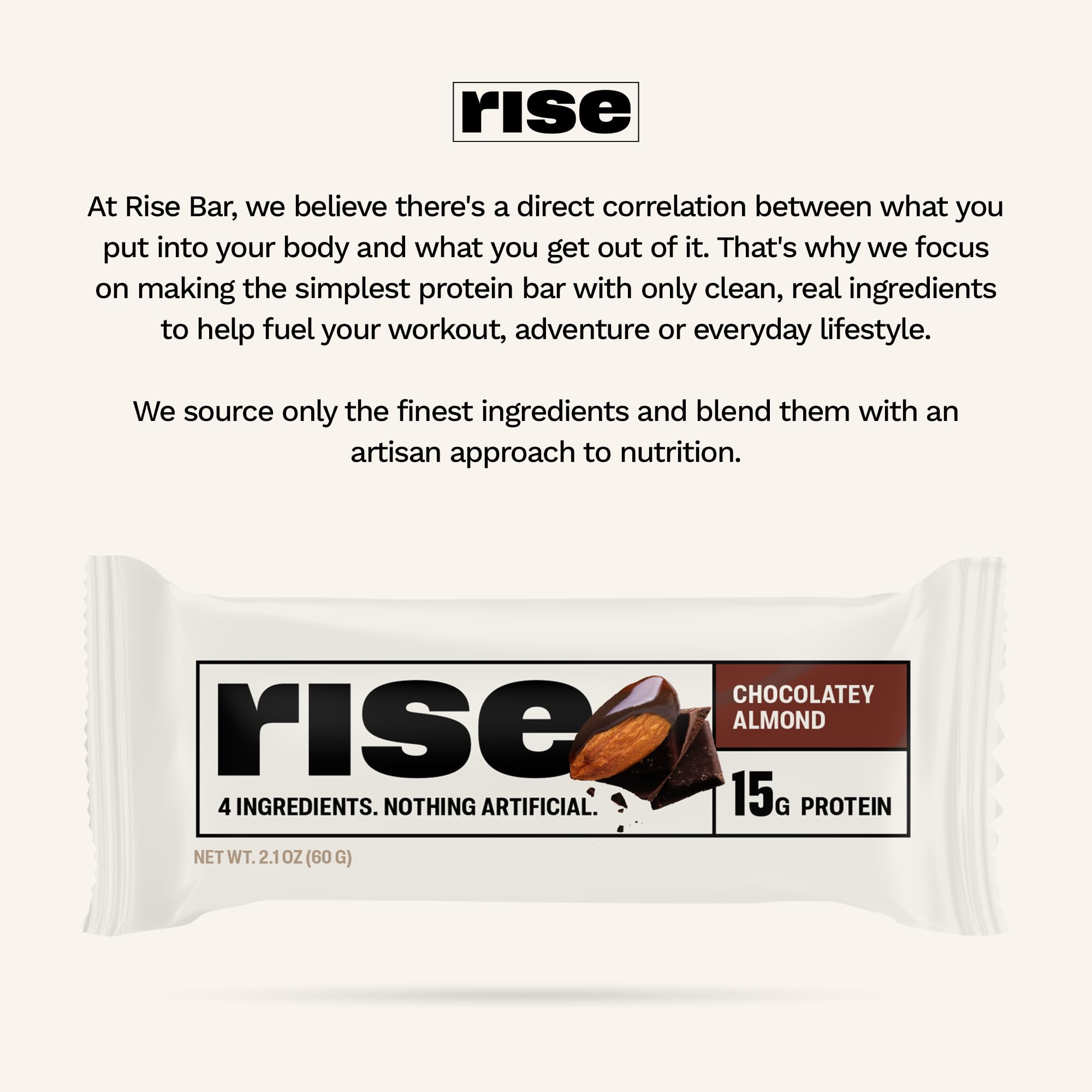 Rise Whey Protein Bars - Chocolatey Almond | Breakfast Bar & Protein Snack 15g Protein 5g Fiber Just 4 Whole Food Ingredients Gluten-Free Soy Free